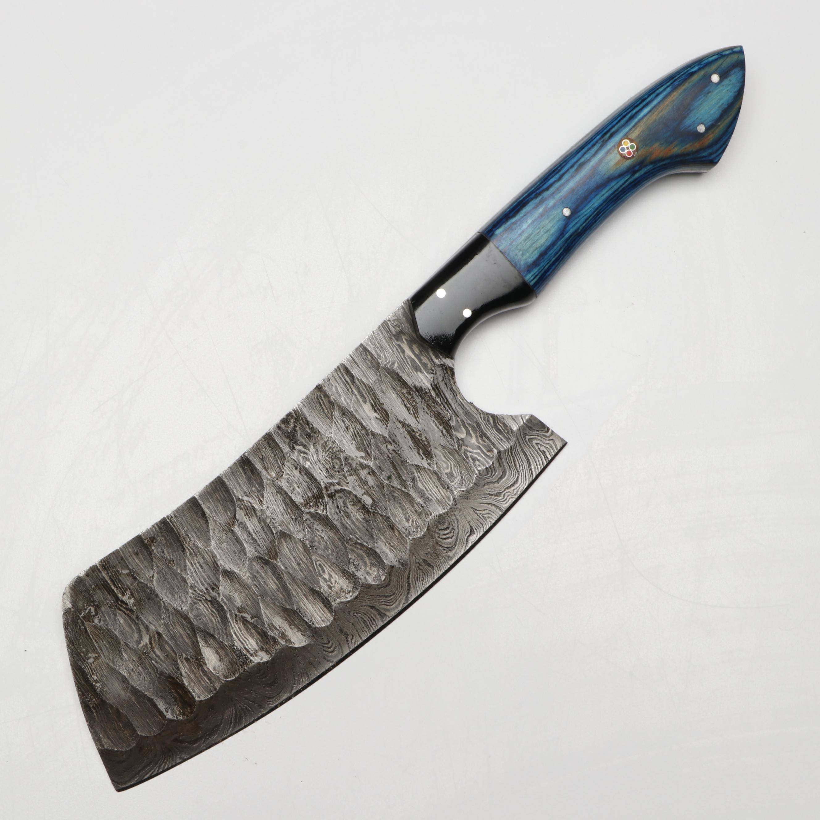 Damascus Steel and Blue Resin Handled Chef's Knife Set