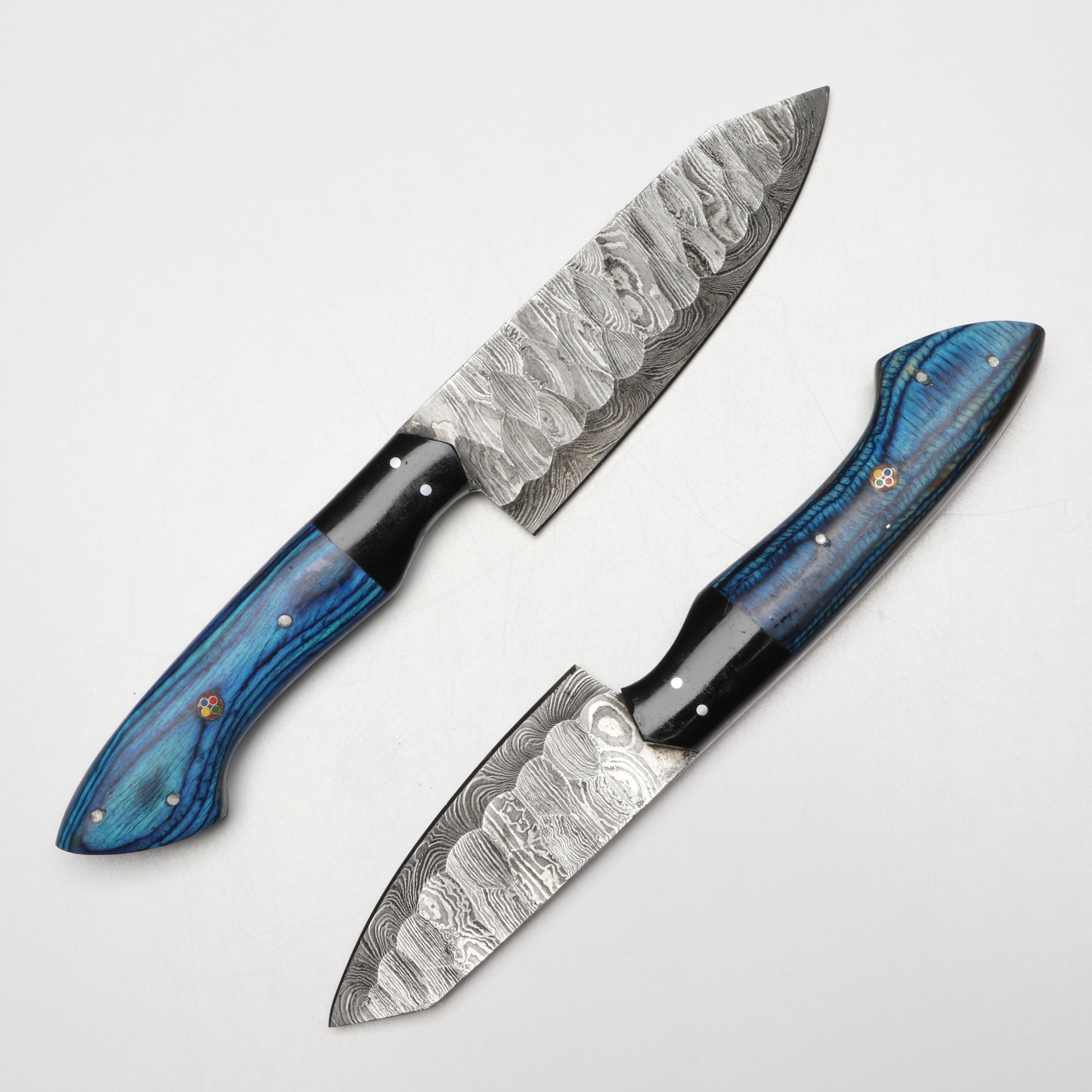 Damascus Steel and Blue Resin Handled Chef's Knife Set