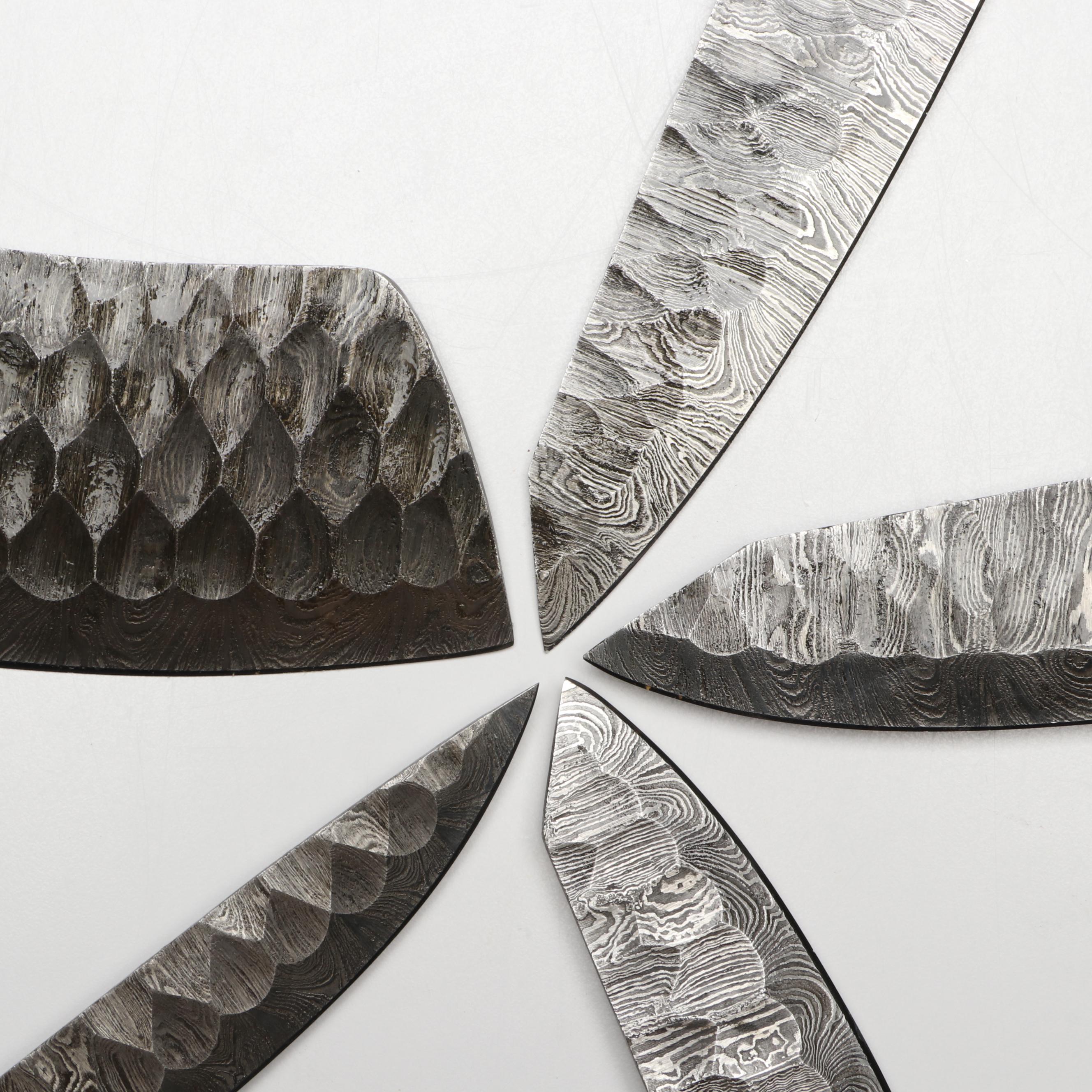 Damascus Steel and Blue Resin Handled Chef's Knife Set