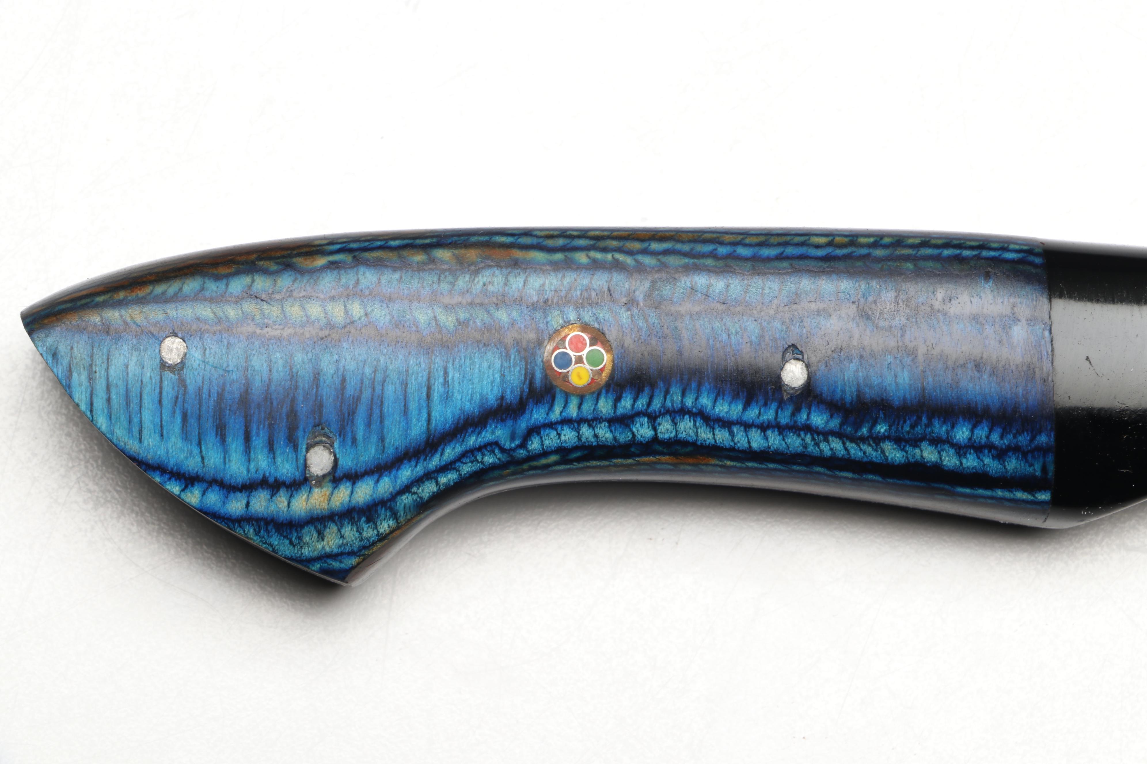 Damascus Steel and Blue Resin Handled Chef's Knife Set