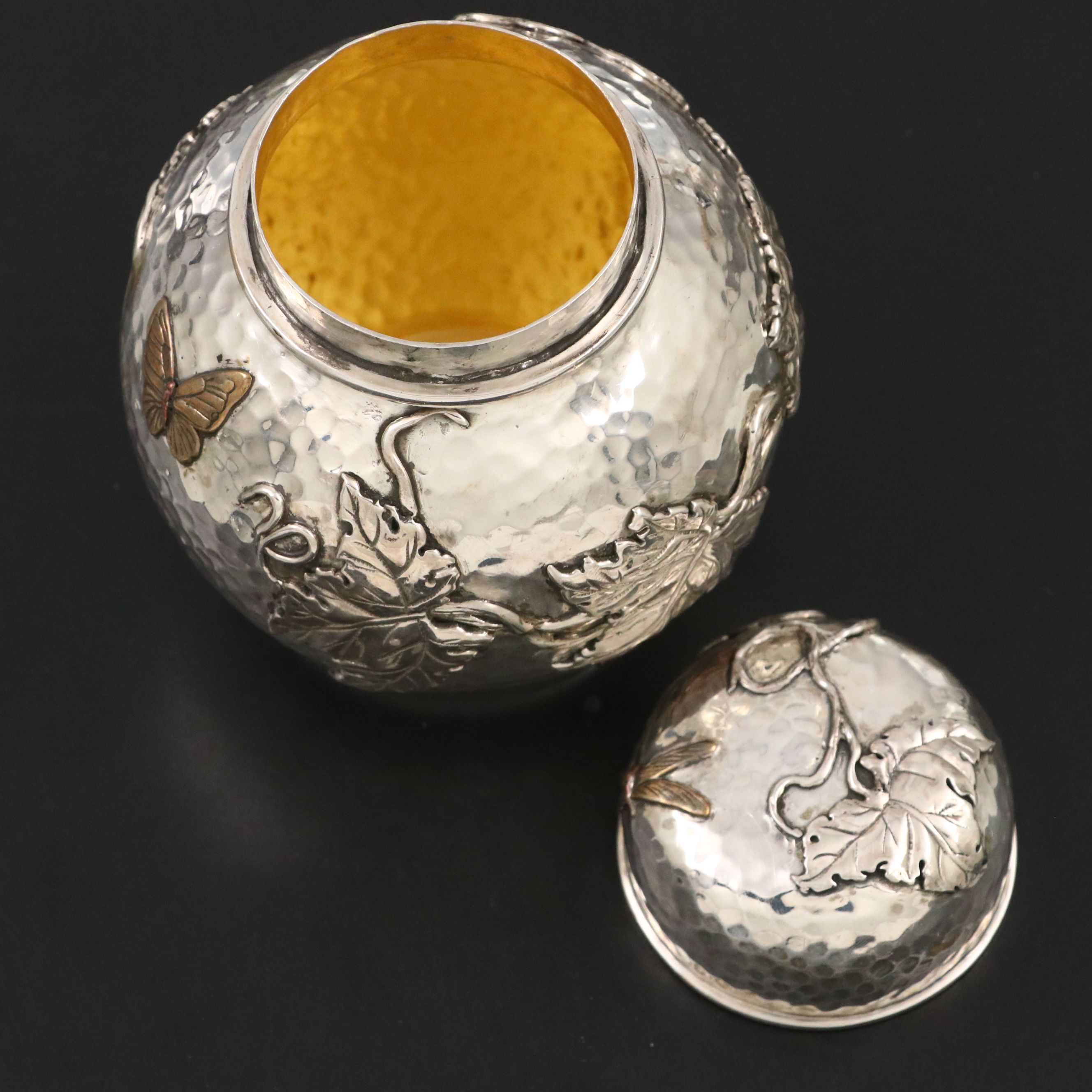 Tiffany & Co. Aesthetic Movement Sterling Silver and Mixed Metal Tea Caddy