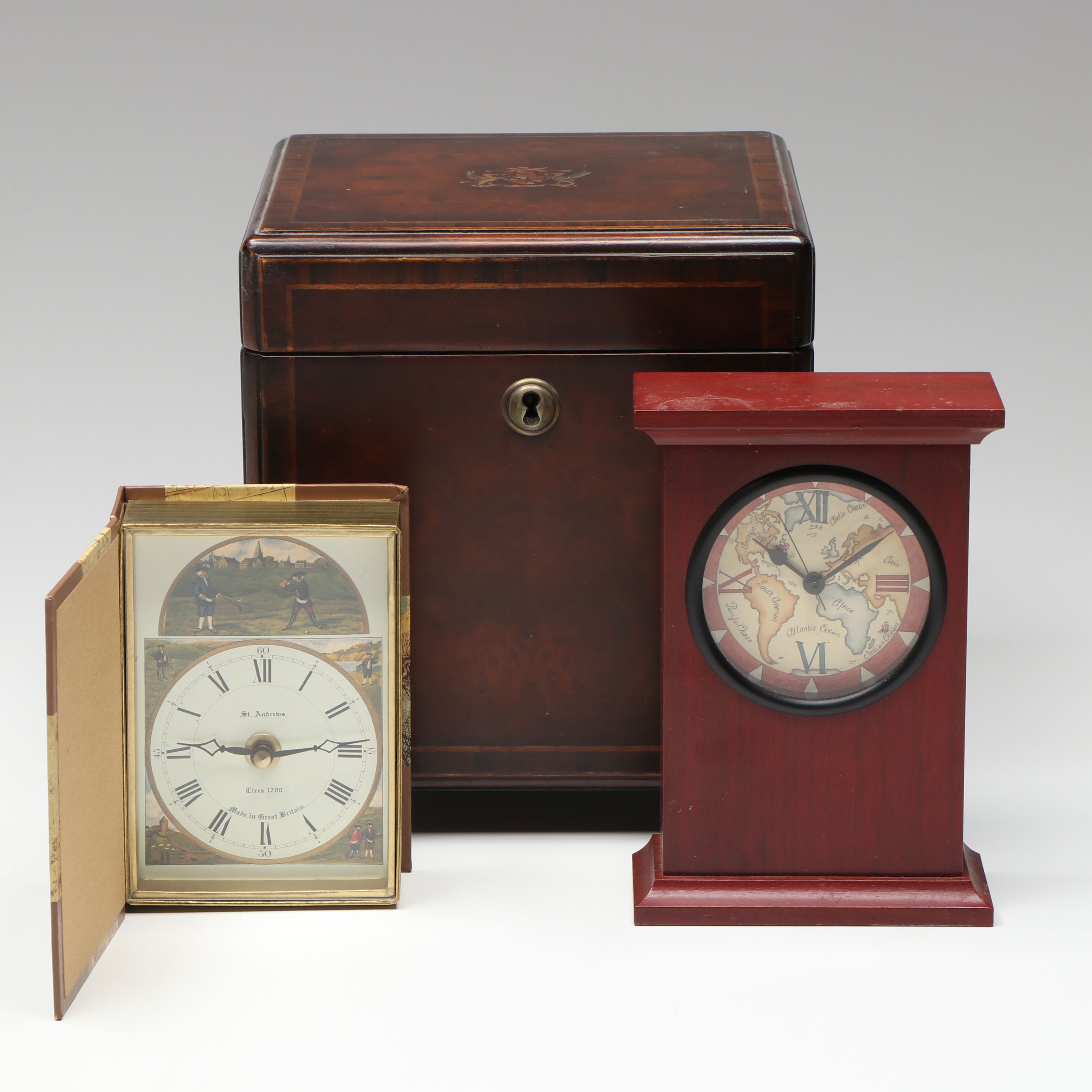 St. Andrews and Other Desk Clocks with Wooden Decorative Box
