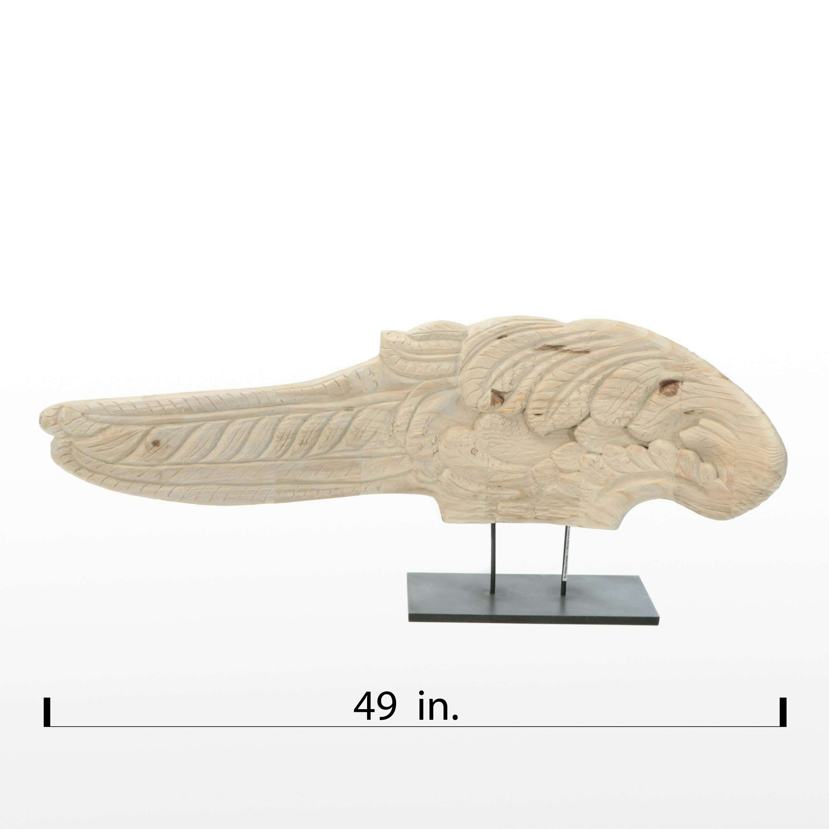 Rustic Style Carved Wood Angel Wing on Metal Base
