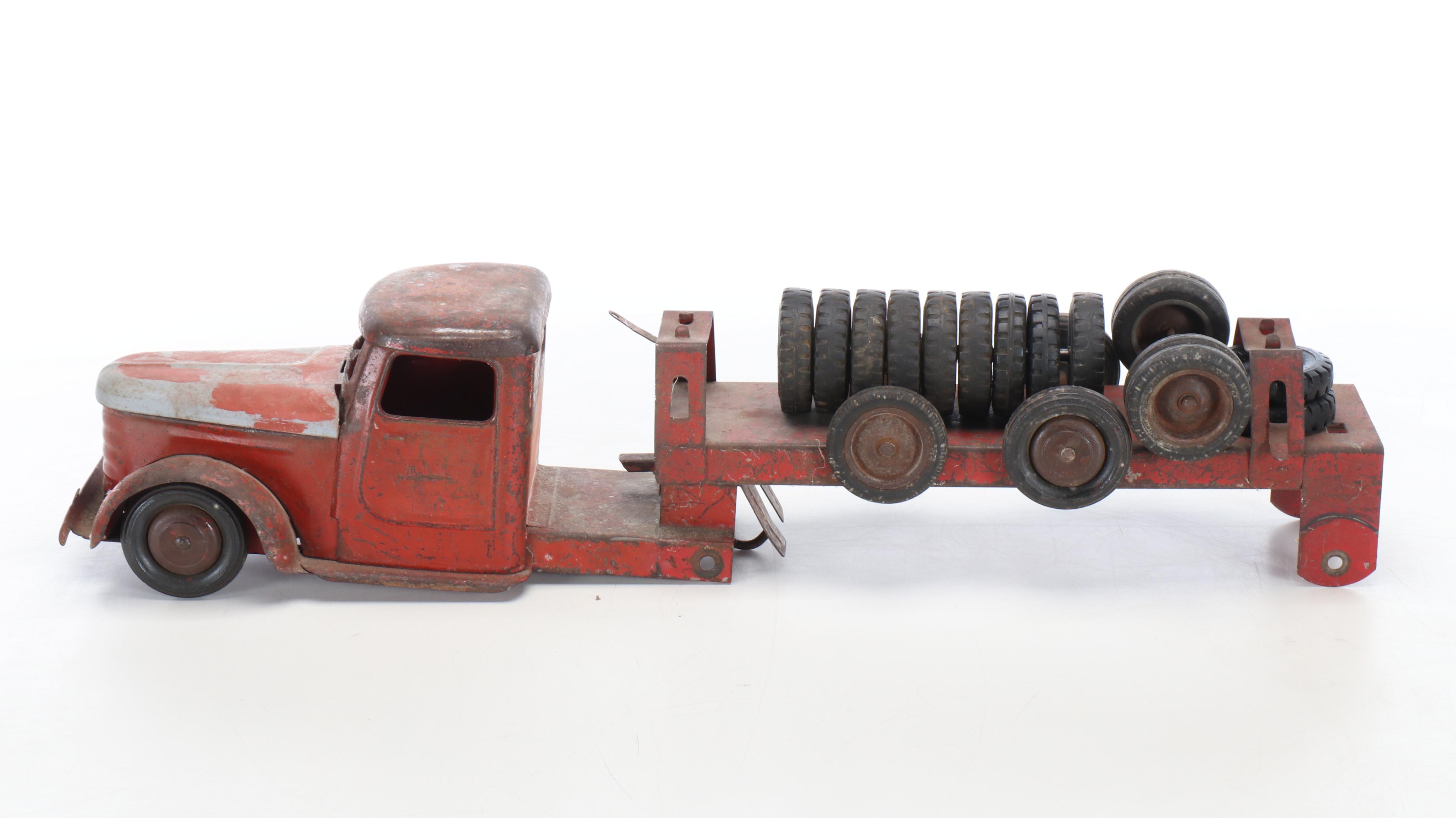 Structo Pressed Steel Toy Trucks with Trailers, Early to Mid-20th Century