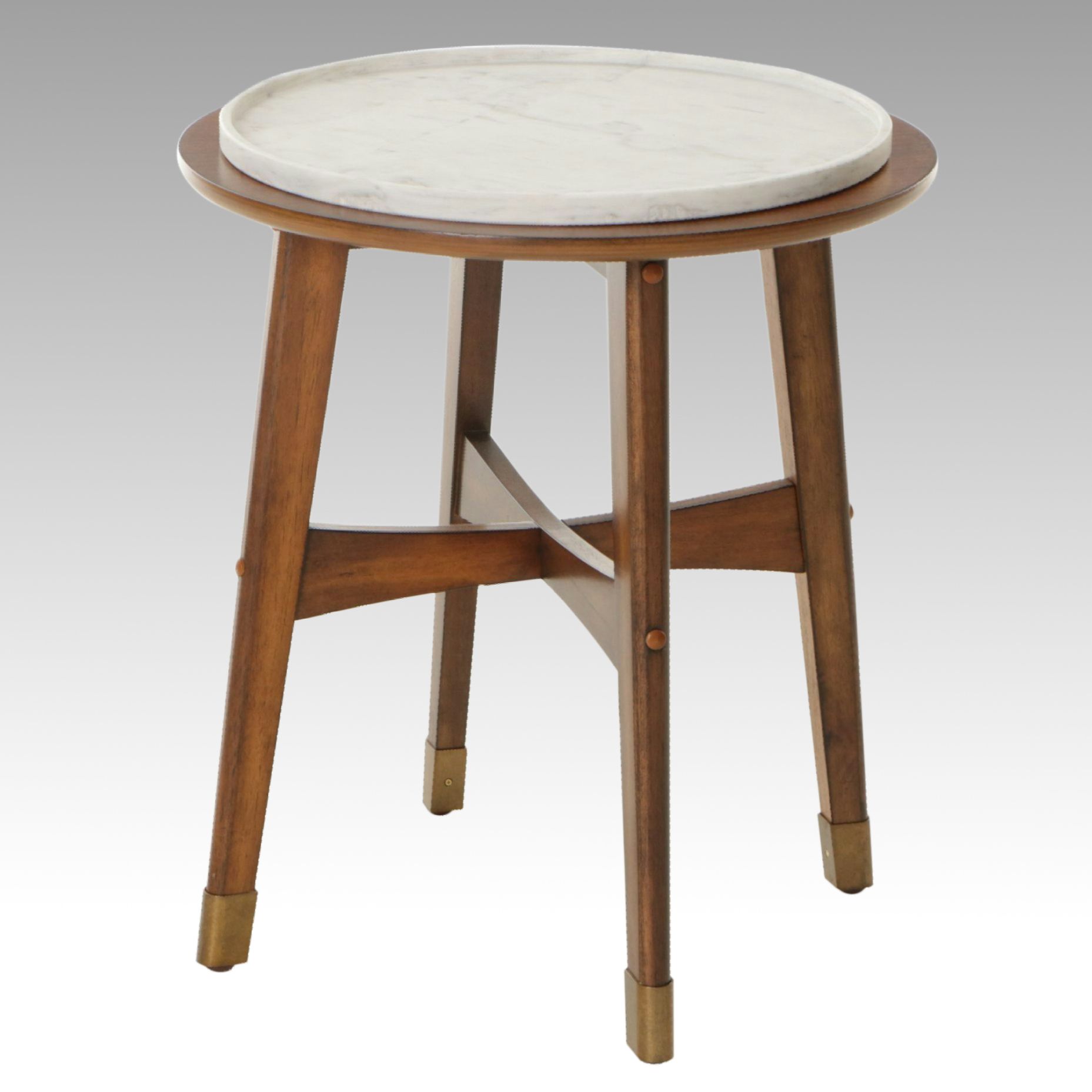 Mid Century Modern Style Accent Table with White Marble Tray Top