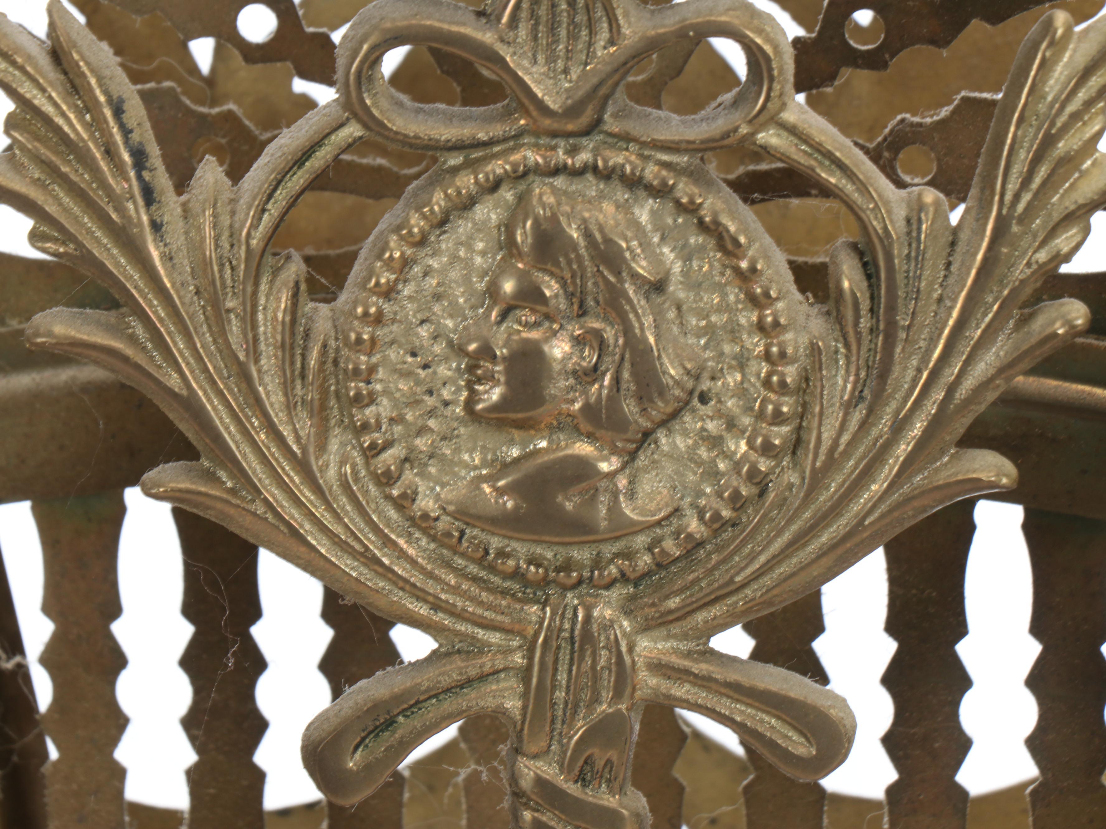 Victorian Style Pierced Brass Peacock Fan Fireplace Screen