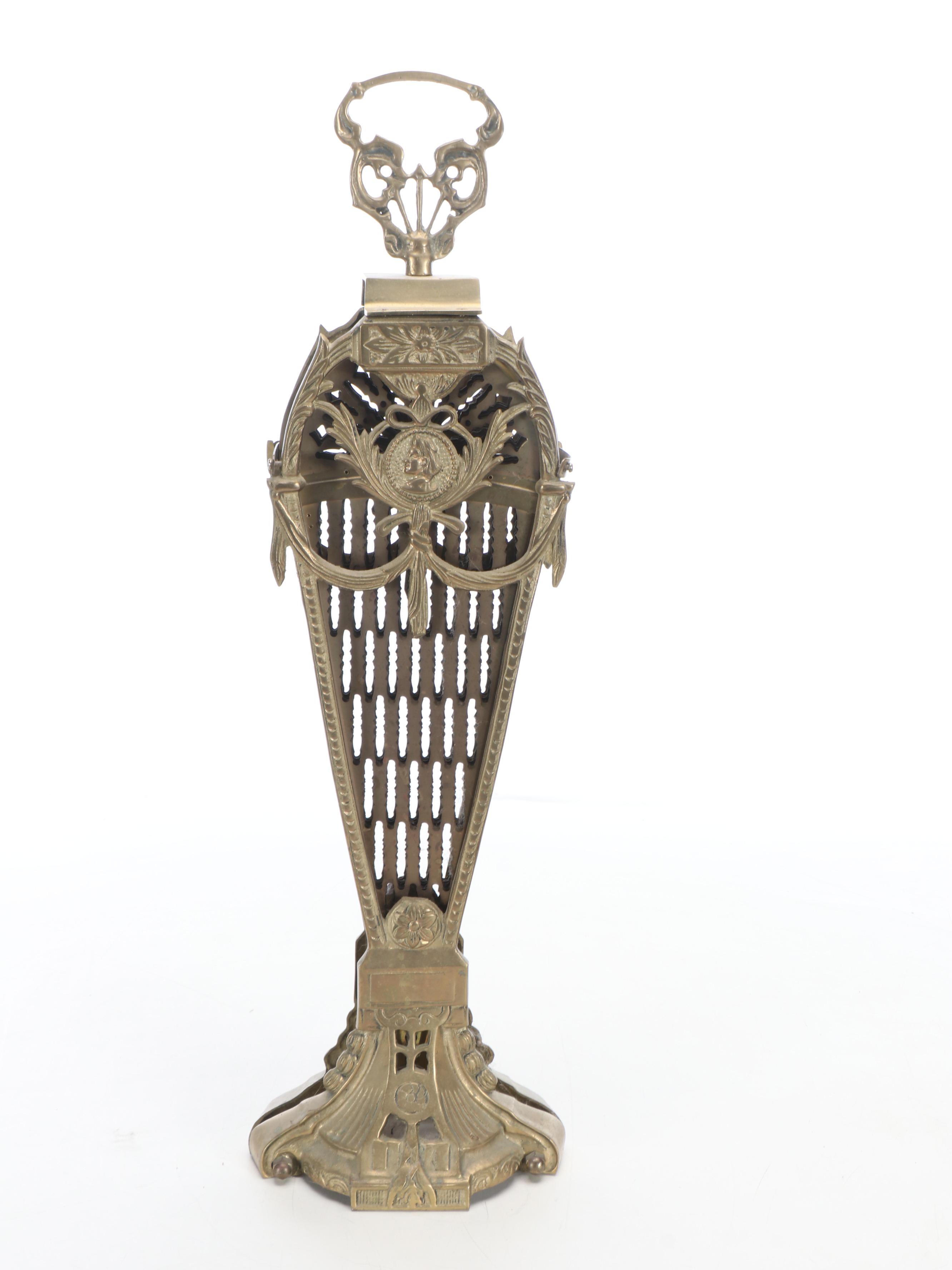 Victorian Style Pierced Brass Peacock Fan Fireplace Screen