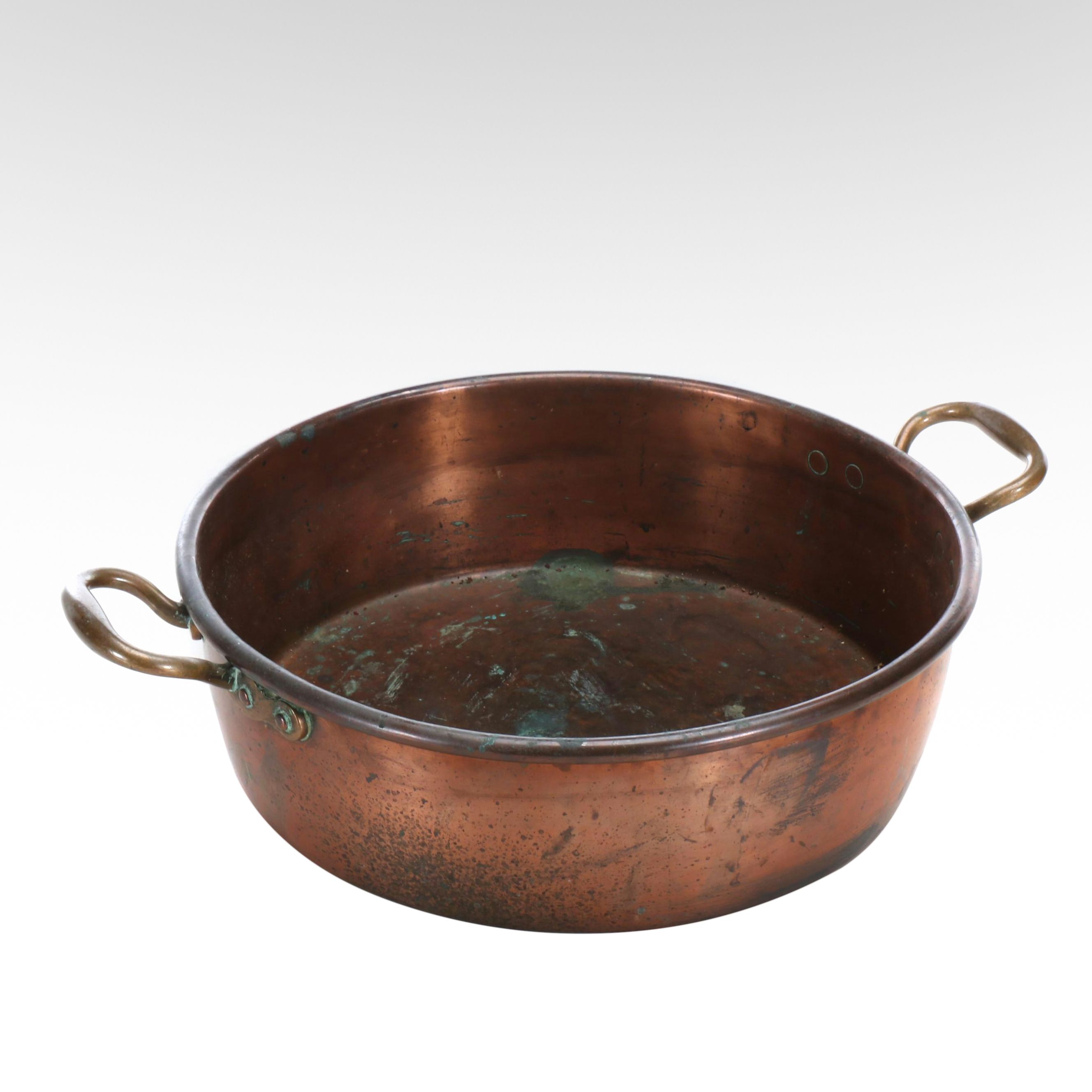 French Style Copper Handled Pot with Brass Handles, 20th Century
