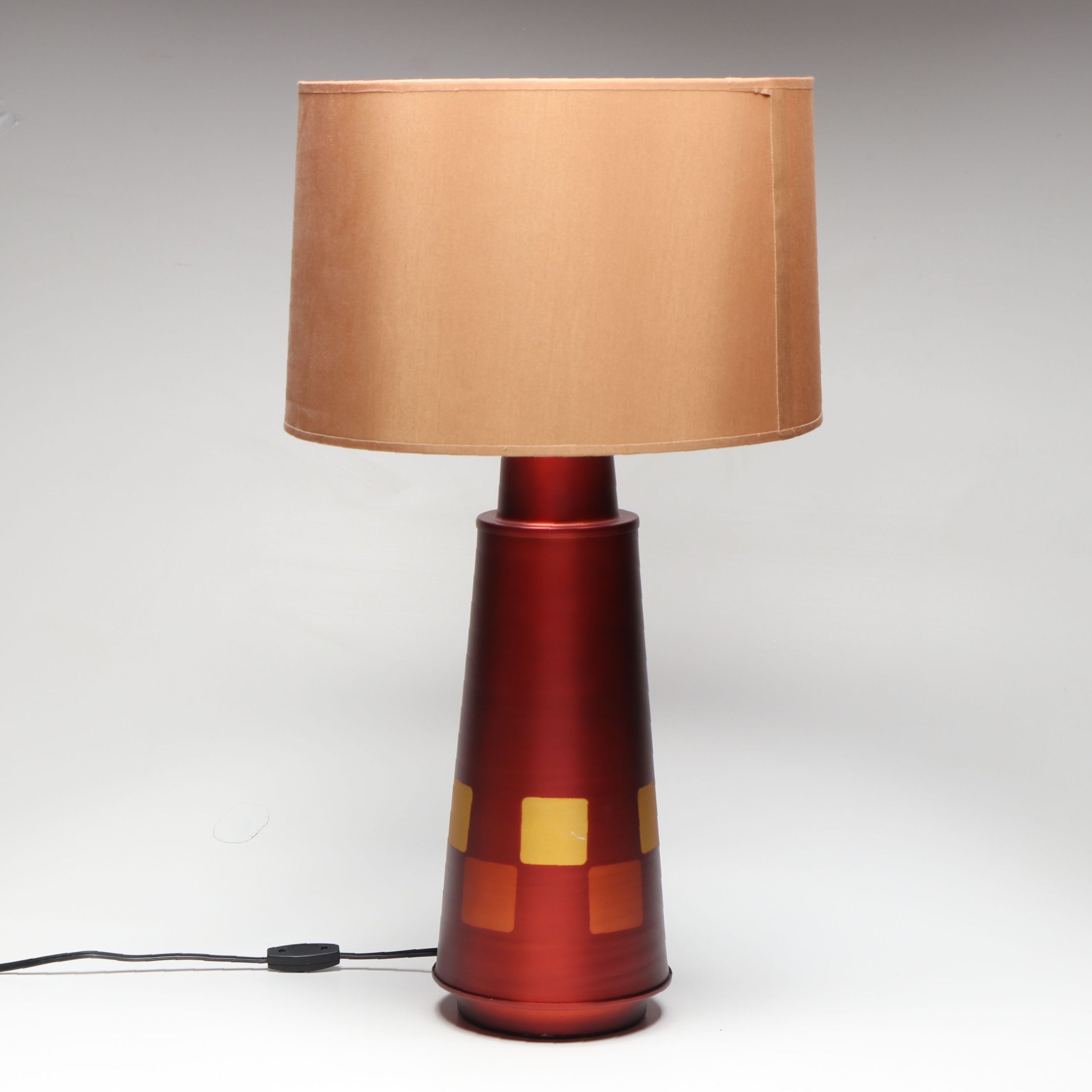 Babette Holland "Checkered Tower" Spun Metal Lamp and Silk Shade, 2011