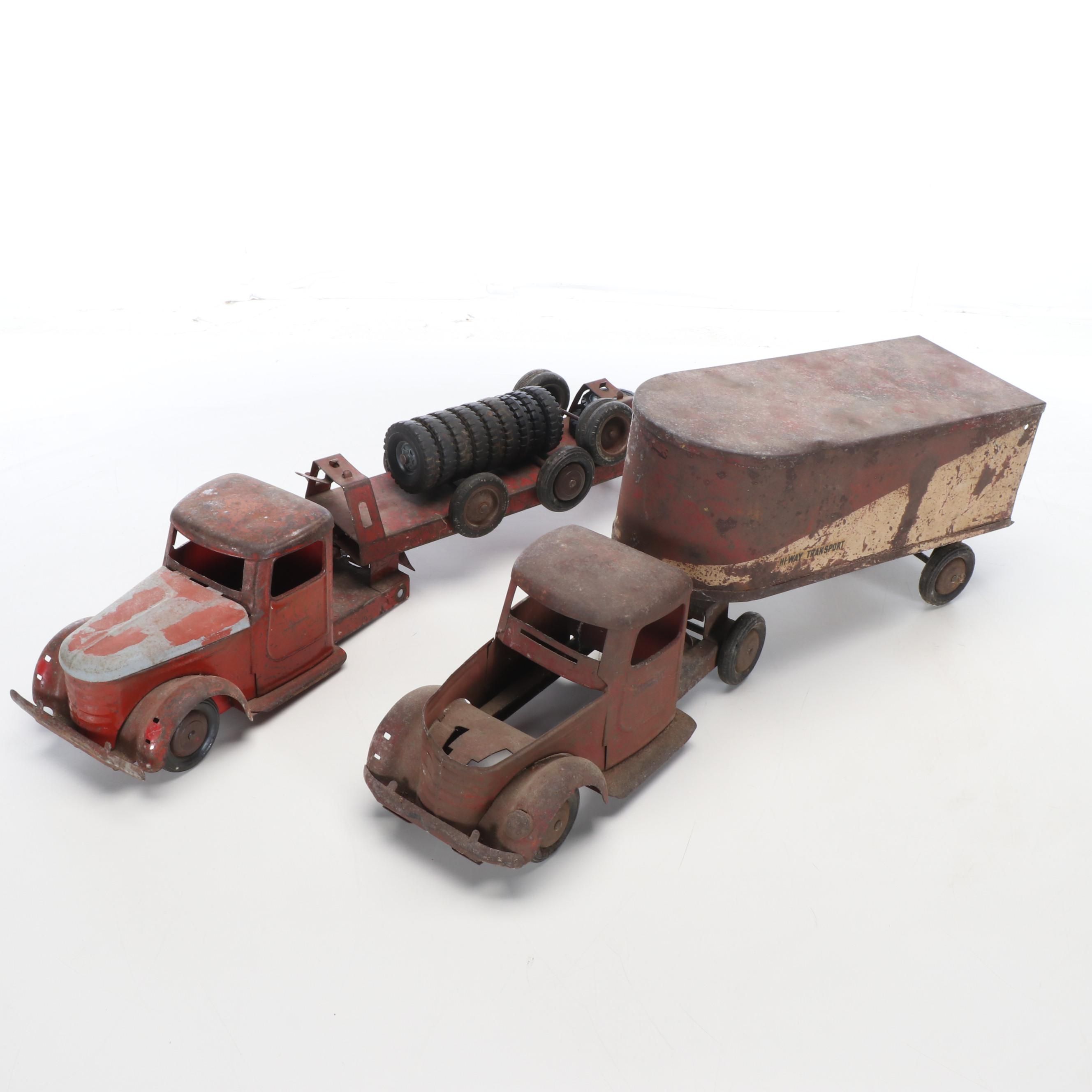 Structo Pressed Steel Toy Trucks with Trailers, Early to Mid-20th Century