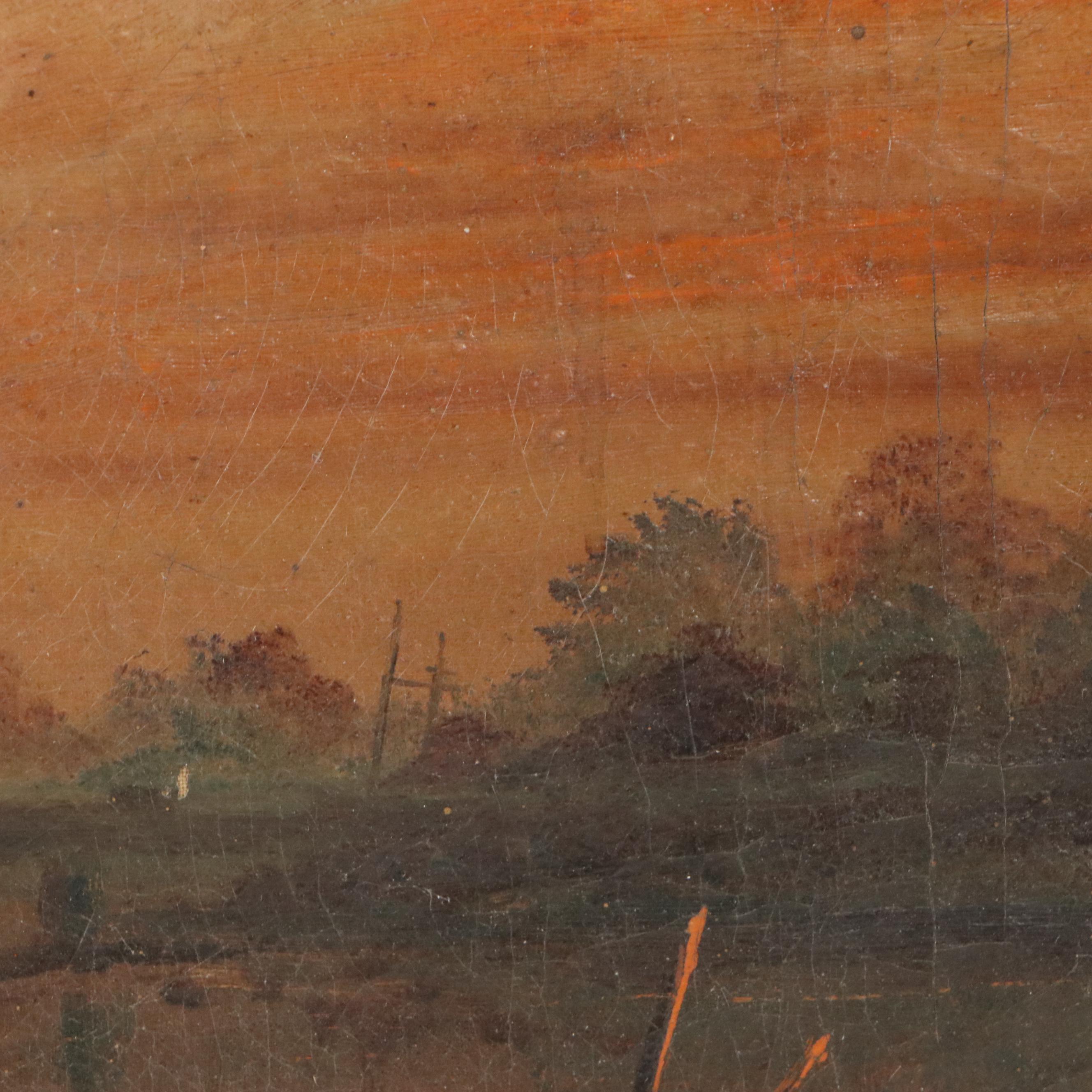 European Oil Painting of Port Scene, 19th Century