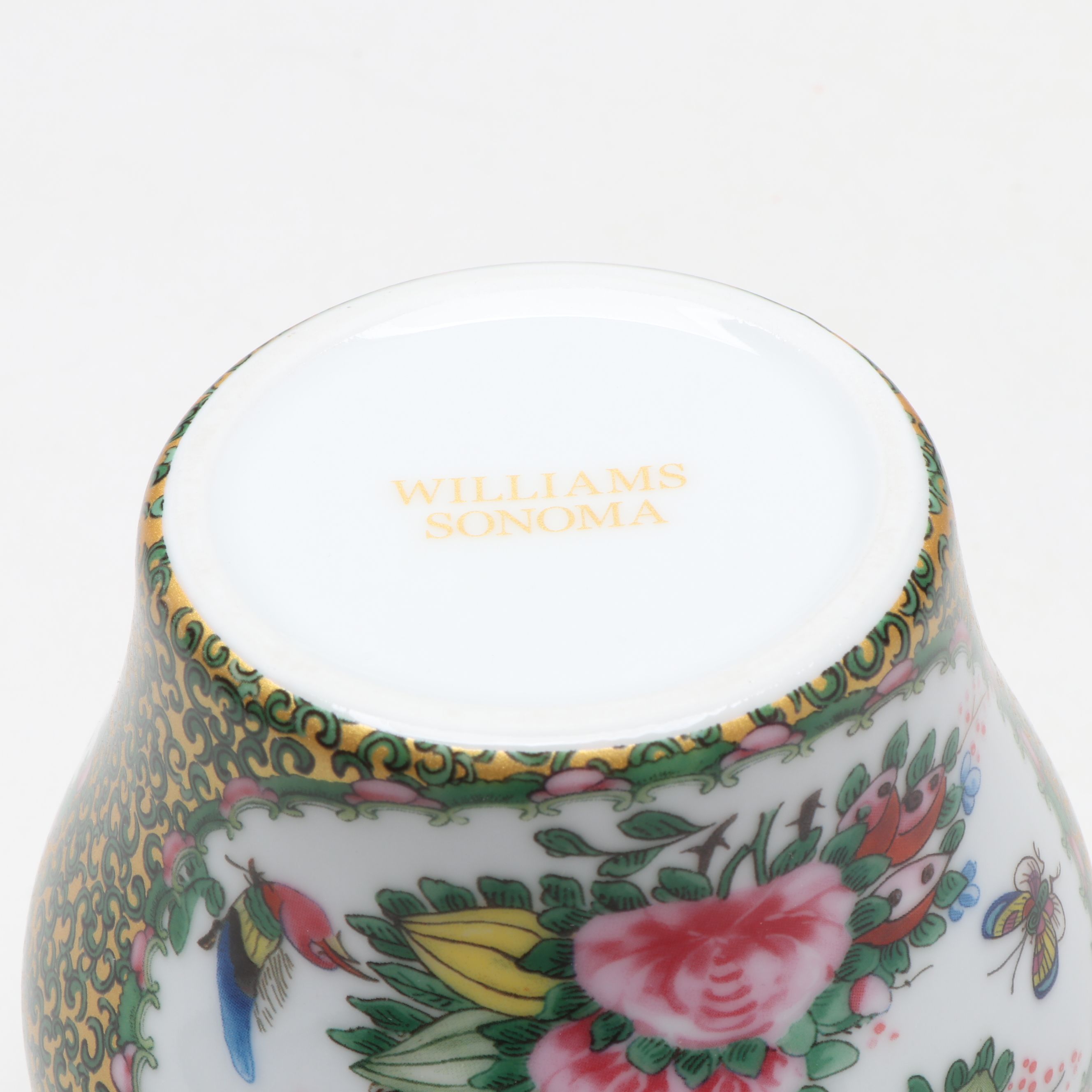 Williams Sonoma Famille Rose Porcelain Bud Vases with Glass Centerpiece Bowl