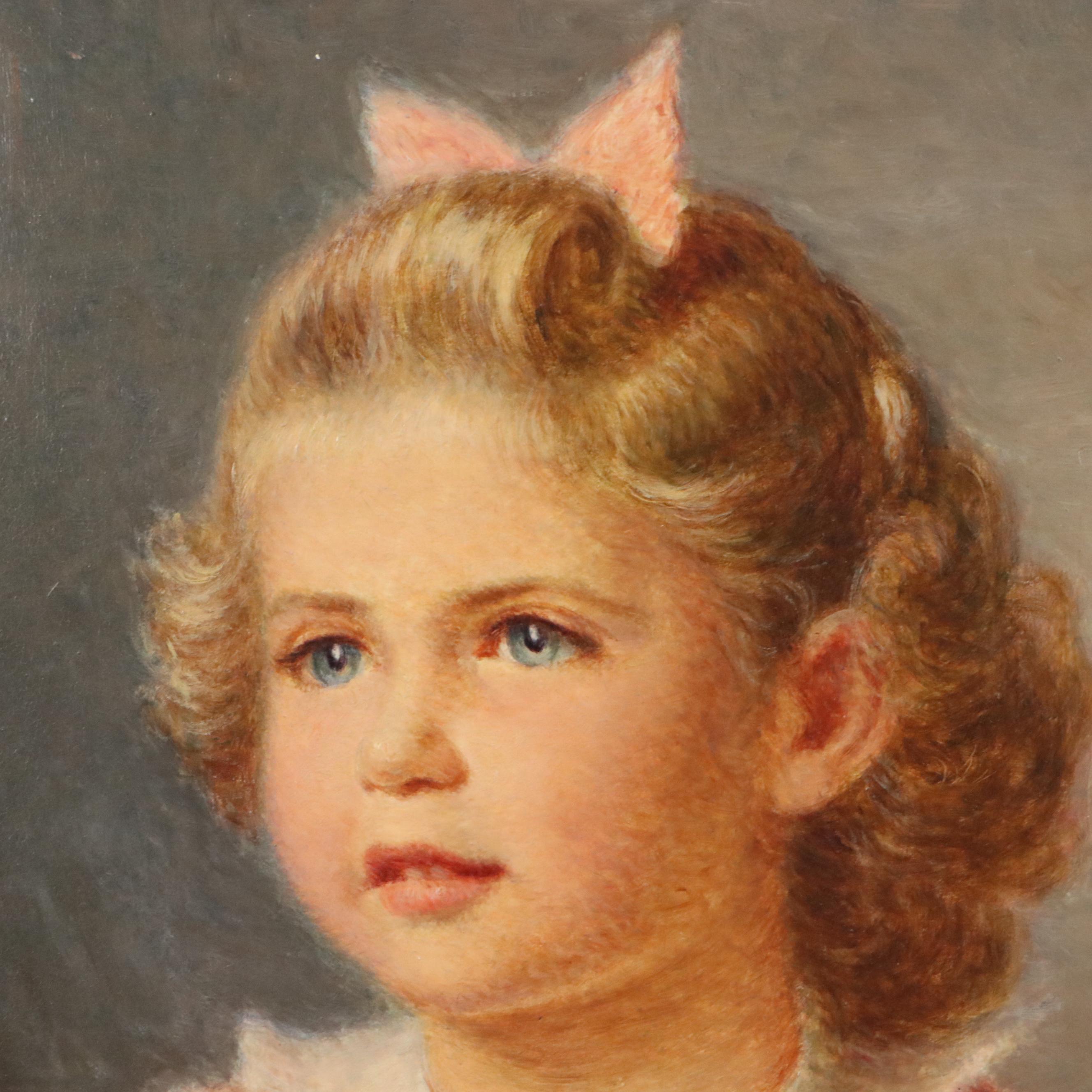 Rolf Stoll Portrait Oil Painting of Seated Young Girl with Toy "Sheila"