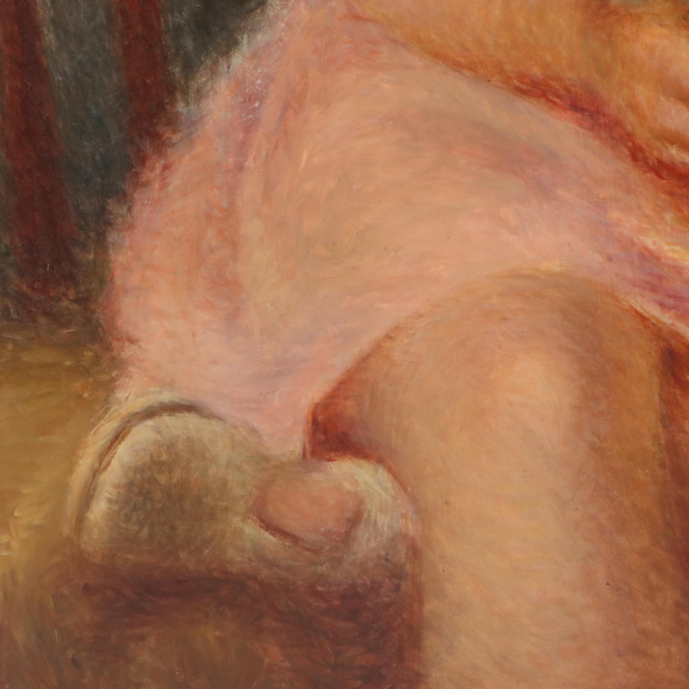 Rolf Stoll Portrait Oil Painting of Seated Young Girl with Toy "Sheila"