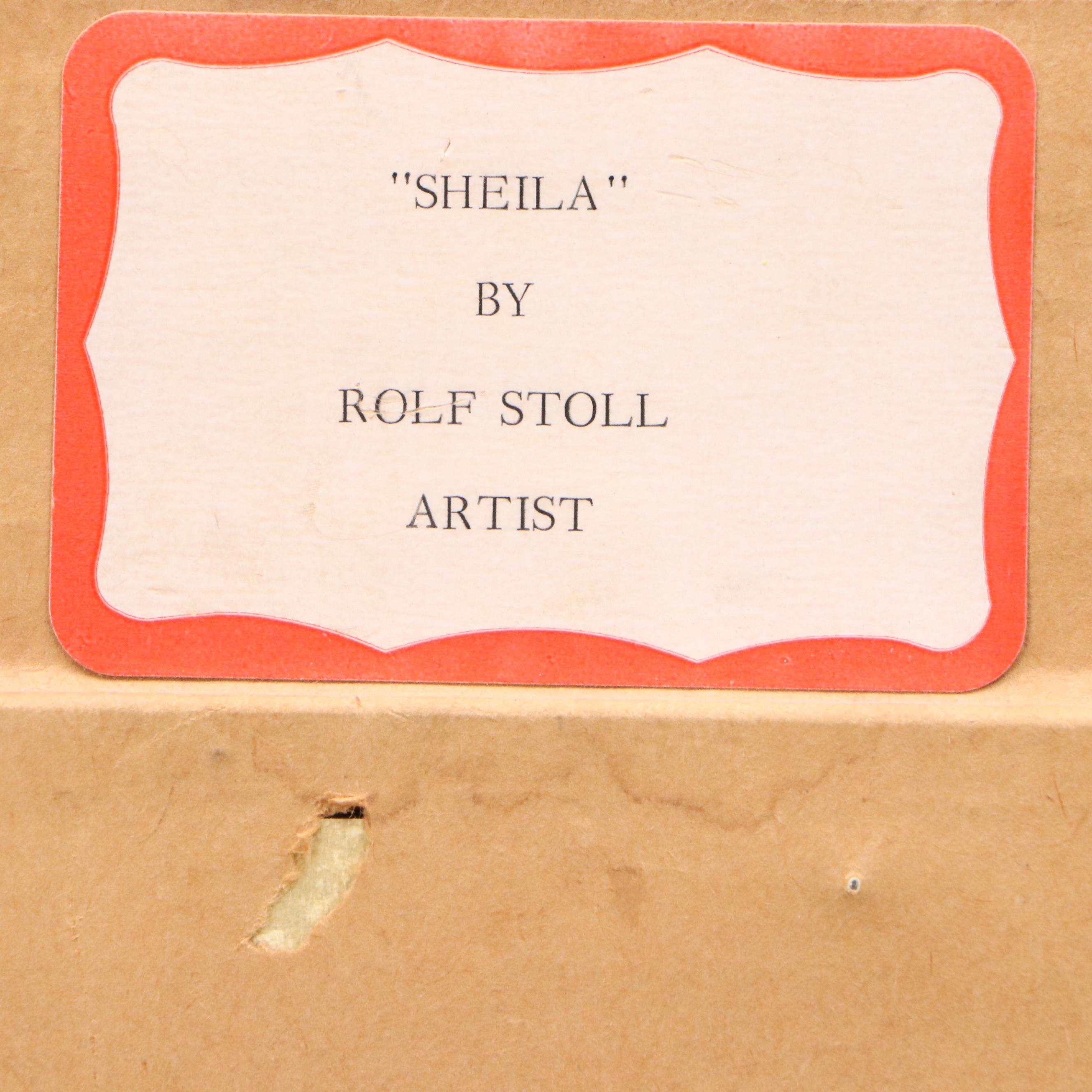 Rolf Stoll Portrait Oil Painting of Seated Young Girl with Toy "Sheila"