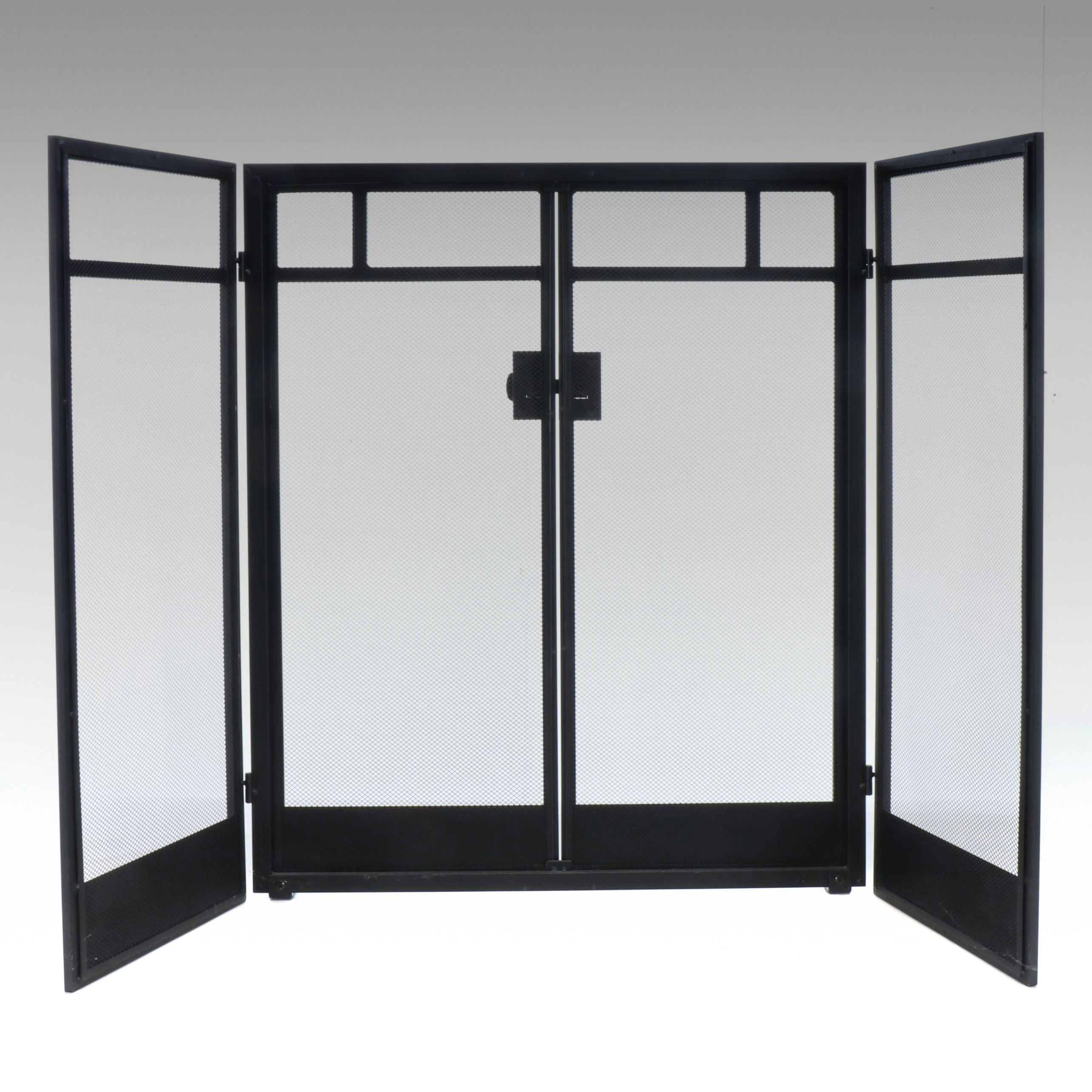 Contemporary Black Metal and Wire Folding Fireplace Screen