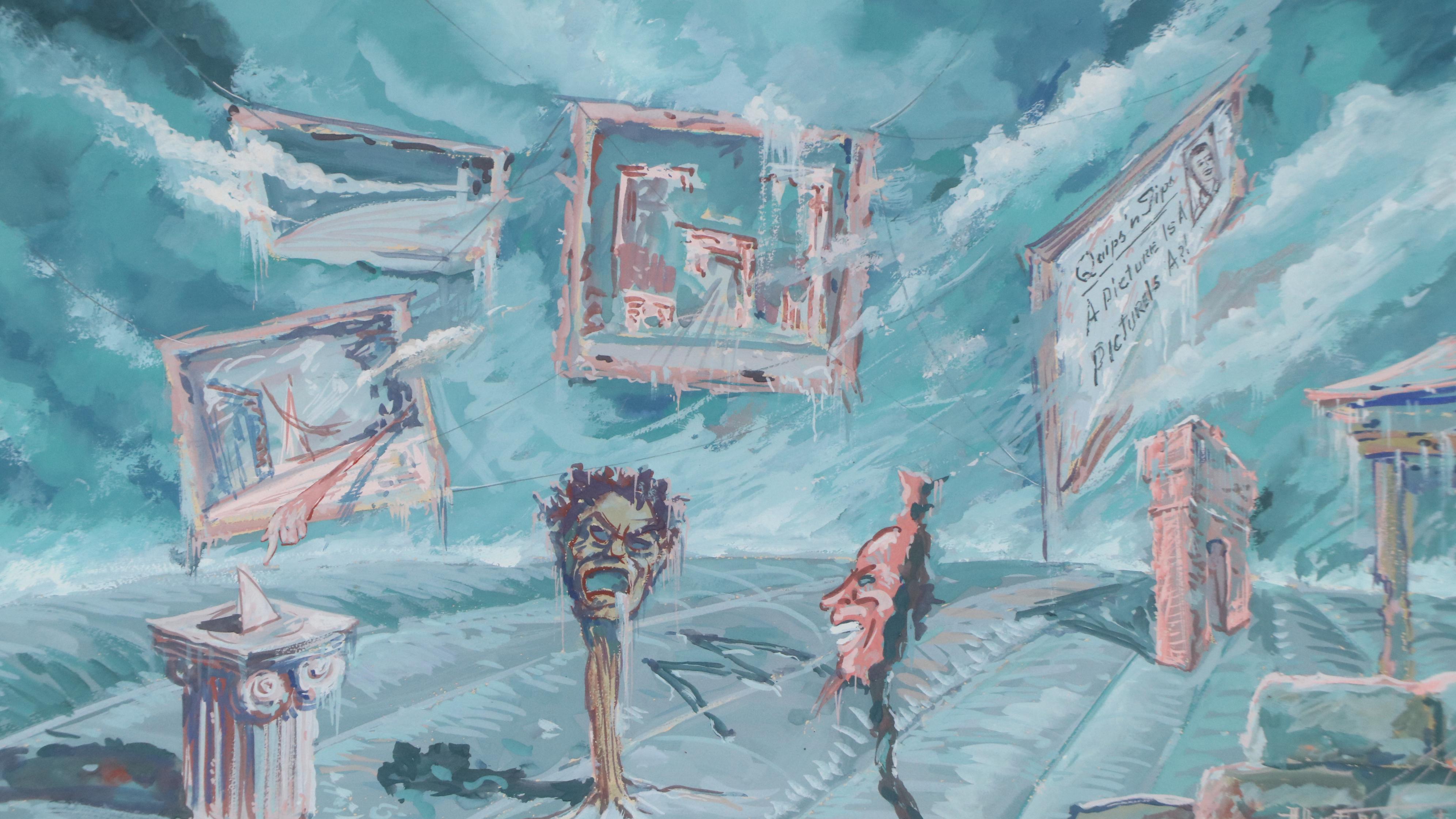 Albert W. Campbell Surrealist Style Watercolor and Goauche Painting