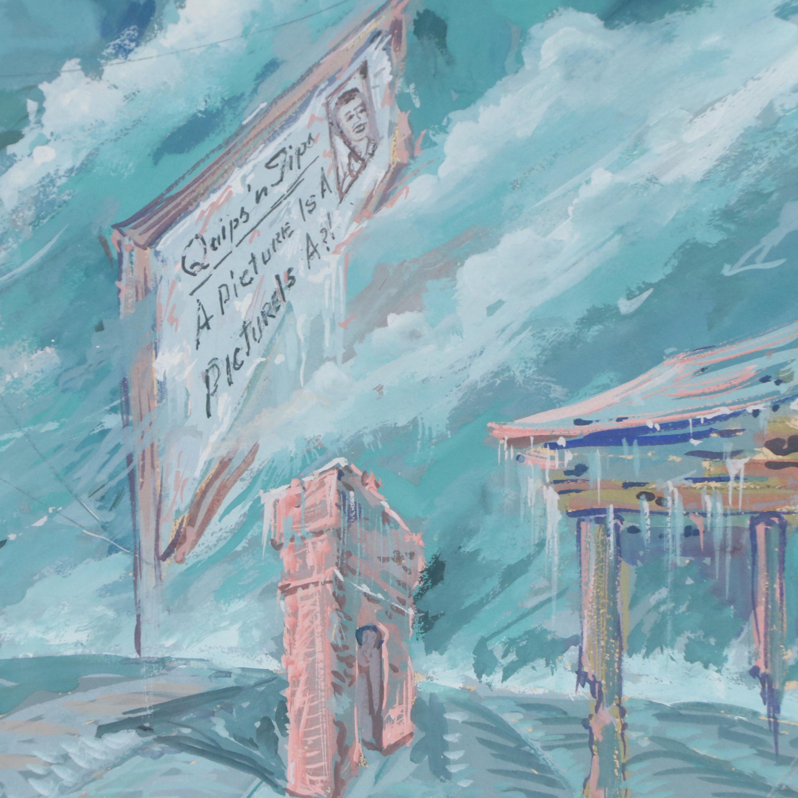 Albert W. Campbell Surrealist Style Watercolor and Goauche Painting