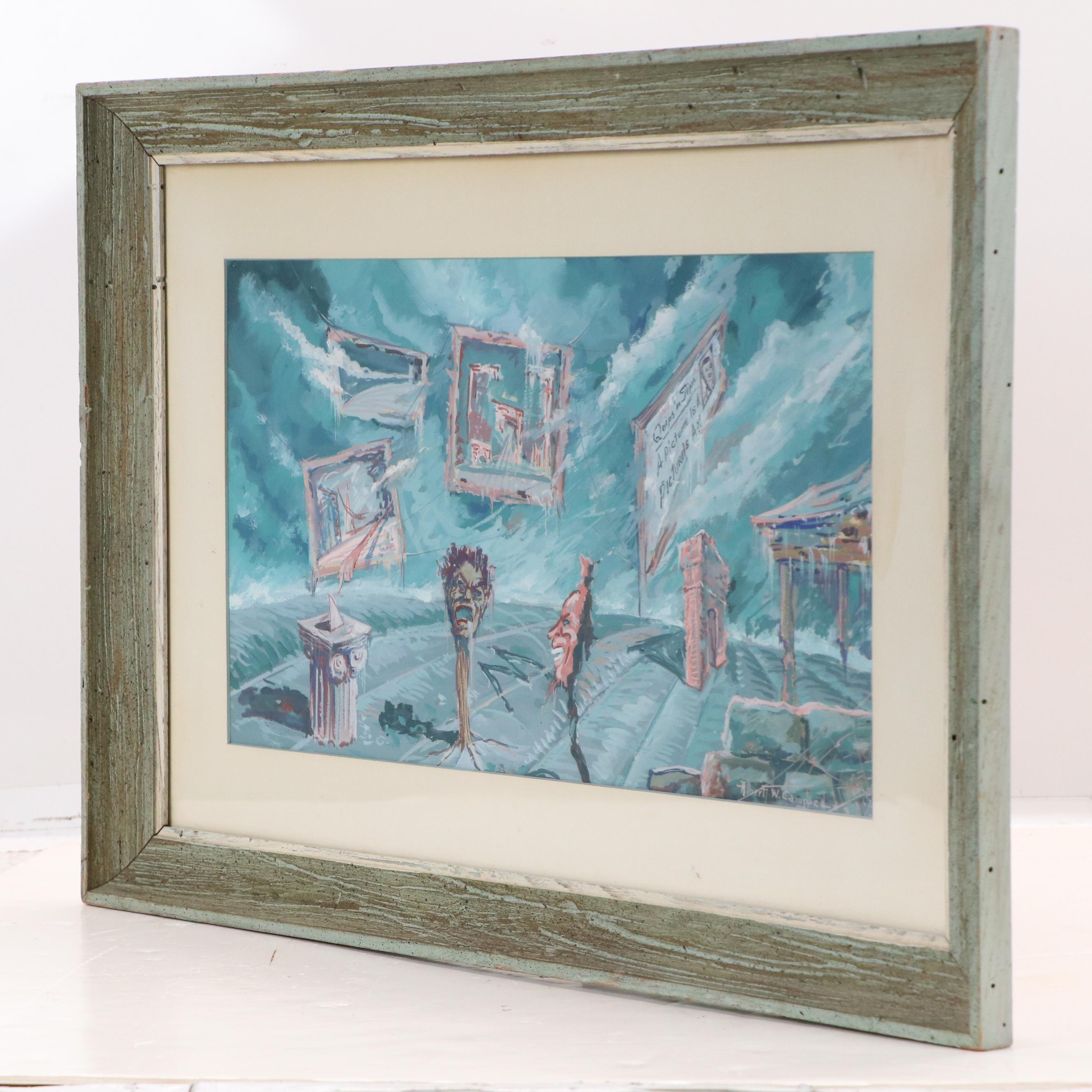 Albert W. Campbell Surrealist Style Watercolor and Goauche Painting