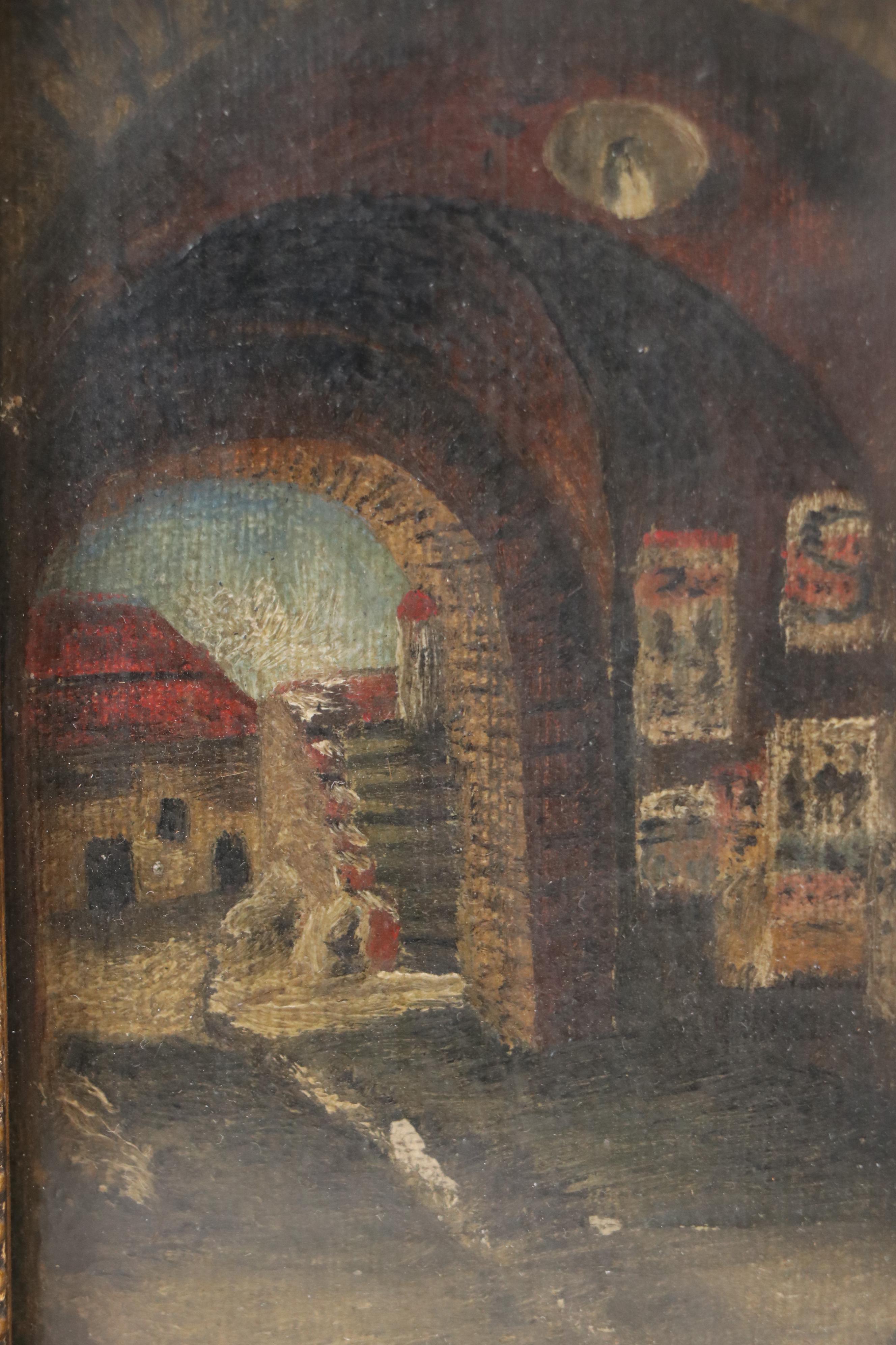 Continental School Oil Painting of Tunnel Interior, 20th Century