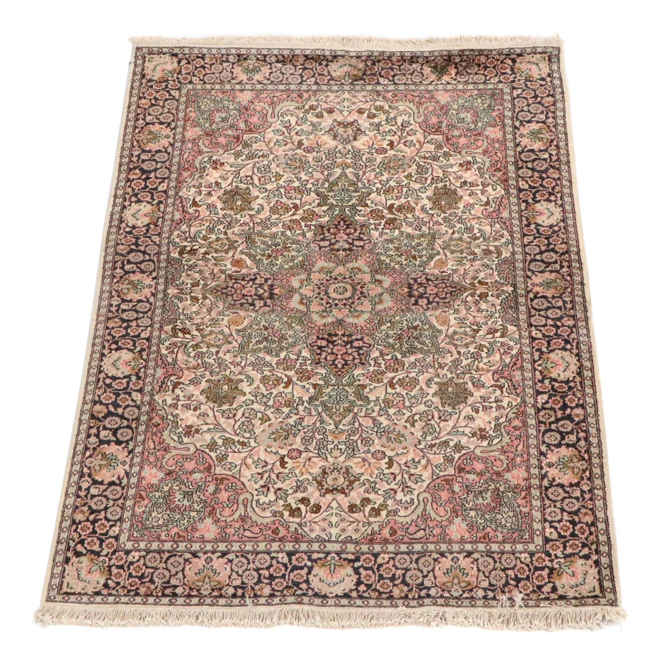 3'10 x 6'3 Hand-Knotted Persian Kerman Silk Blend Area Rug