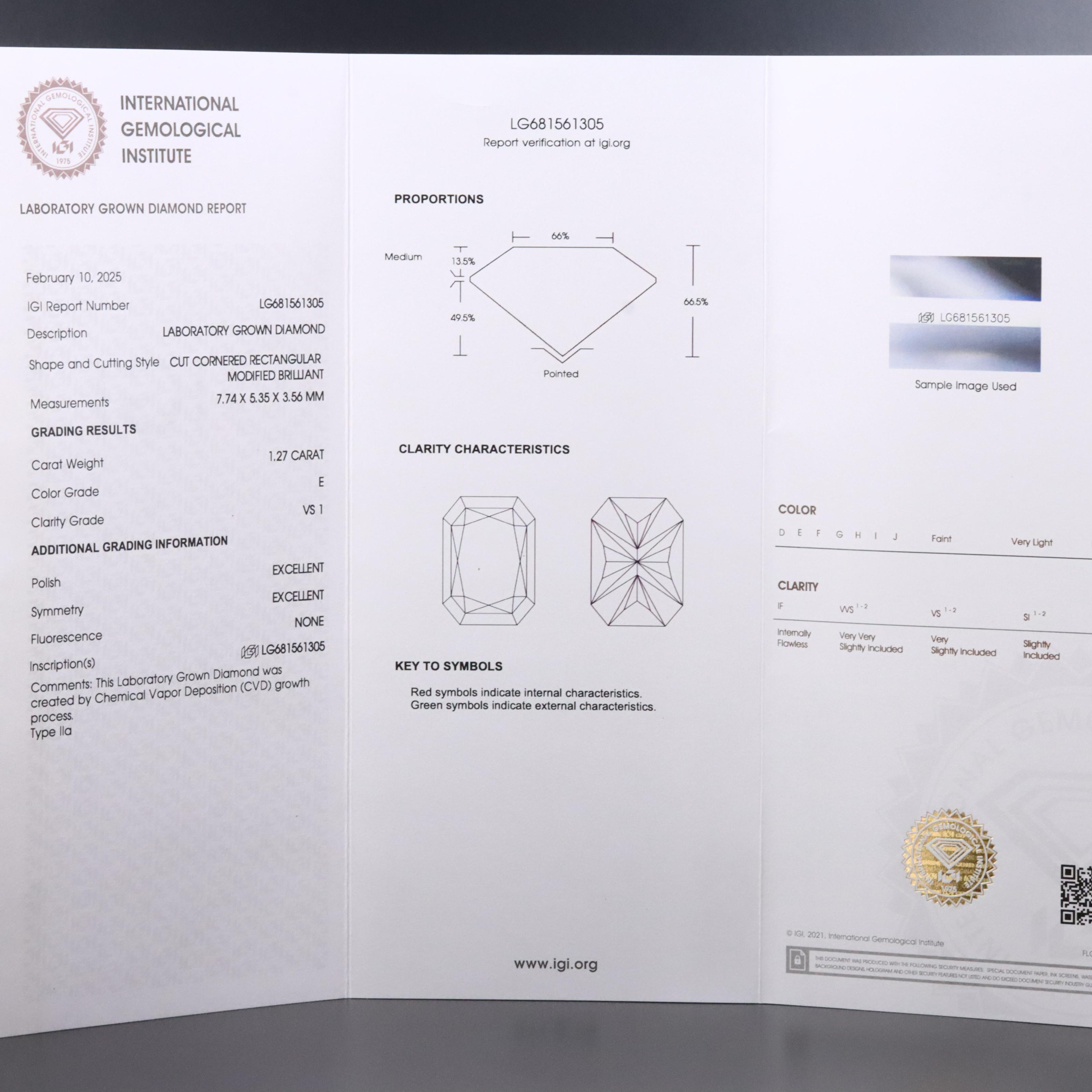 Loose 1.27 CT Lab Grown Diamond with IGI Report