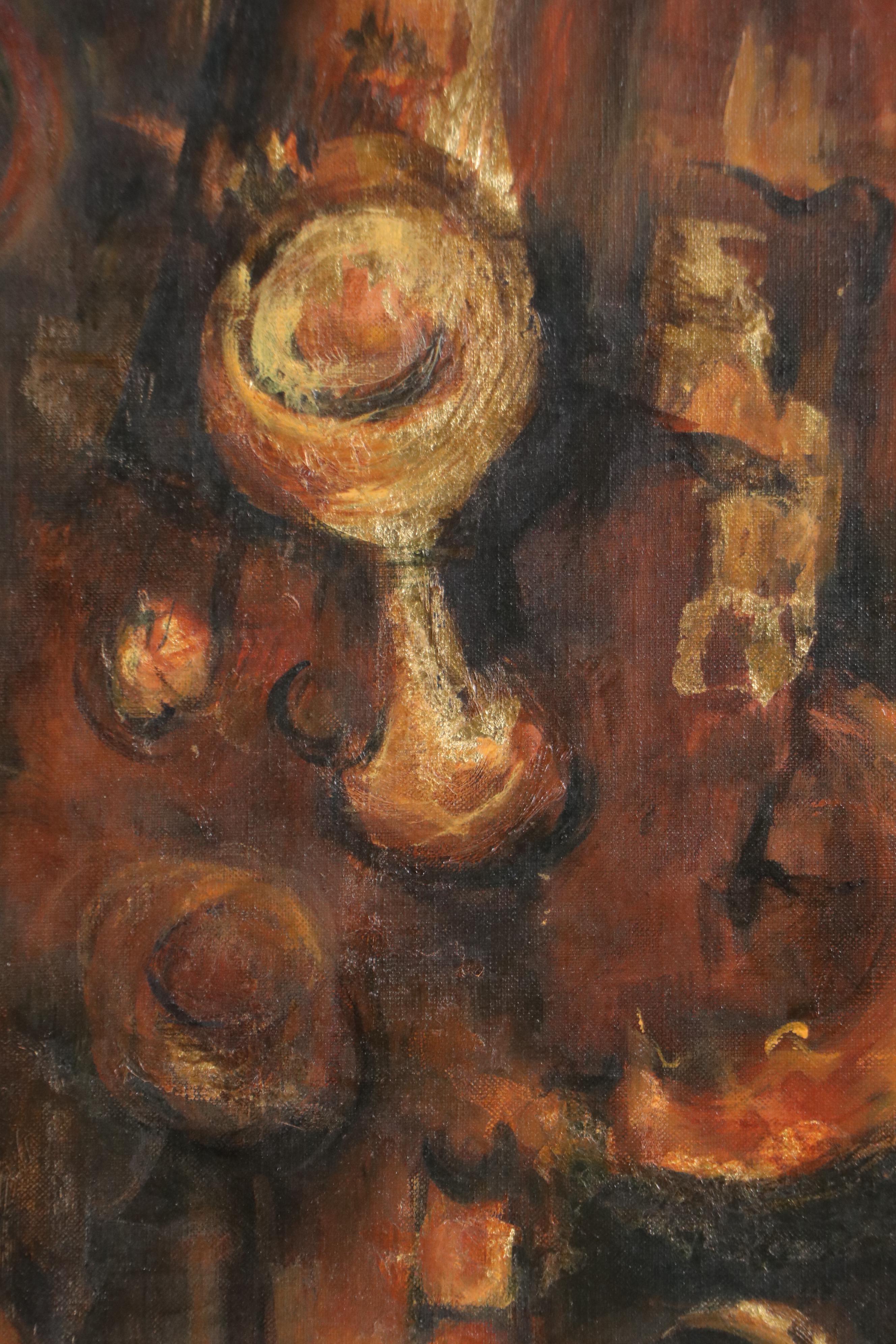 Judaica Still Life Scene Oil Painting, Mid-20th Century