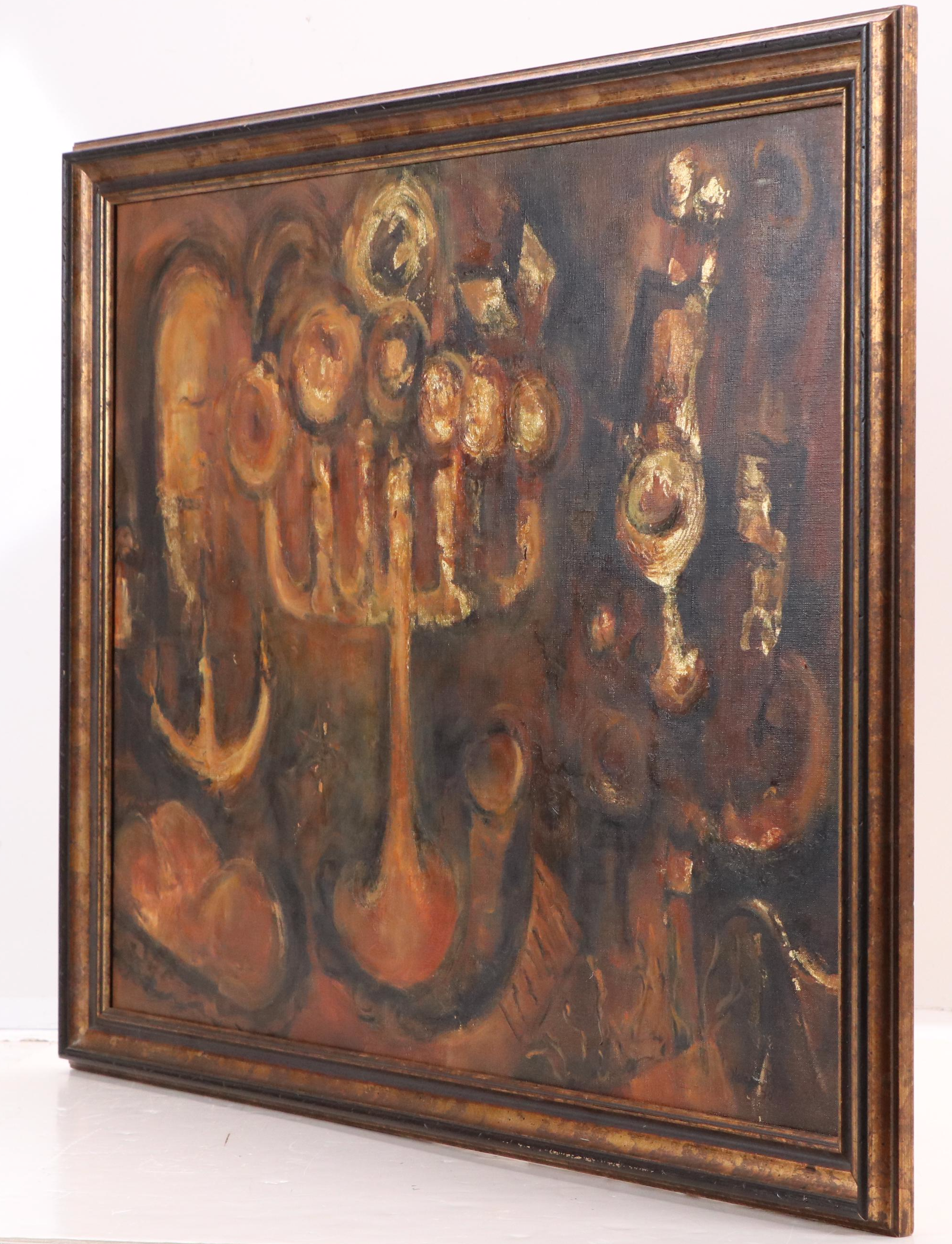 Judaica Still Life Scene Oil Painting, Mid-20th Century