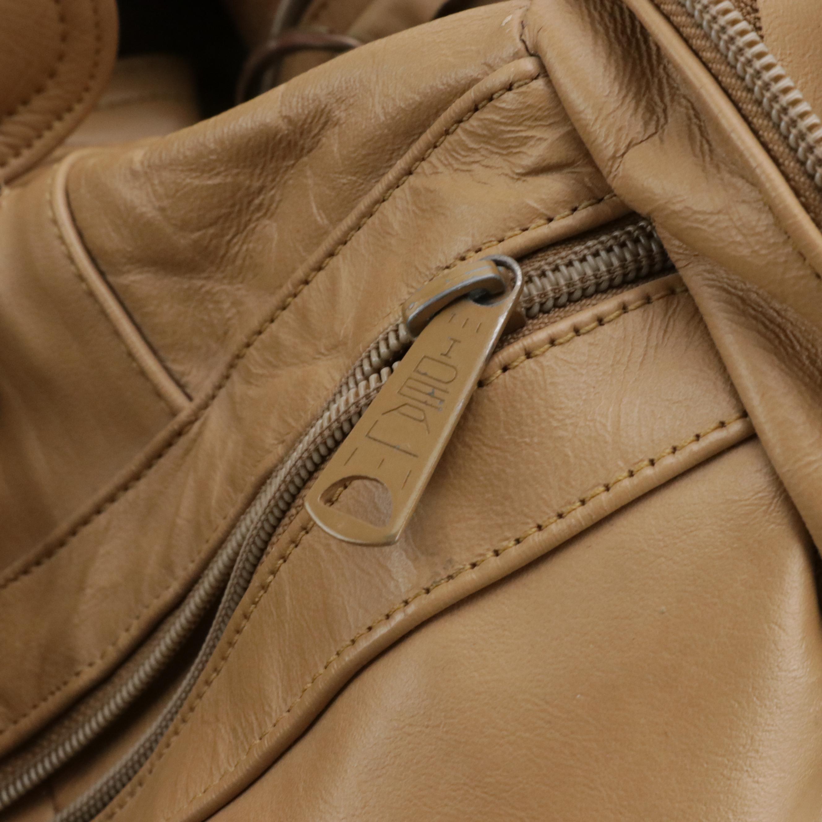 Ideal Vintage Beige Leather Travel Duffel Bag