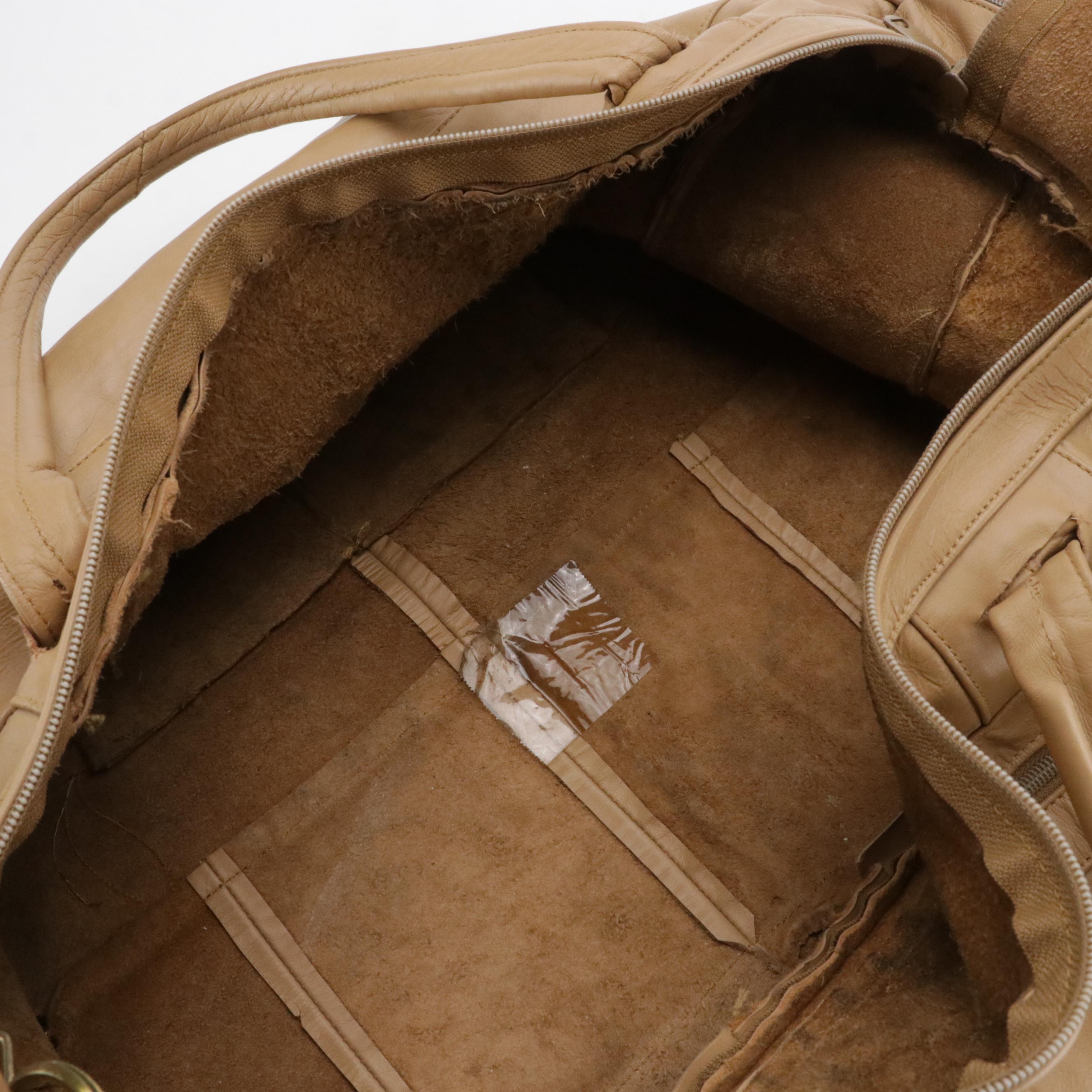 Ideal Vintage Beige Leather Travel Duffel Bag
