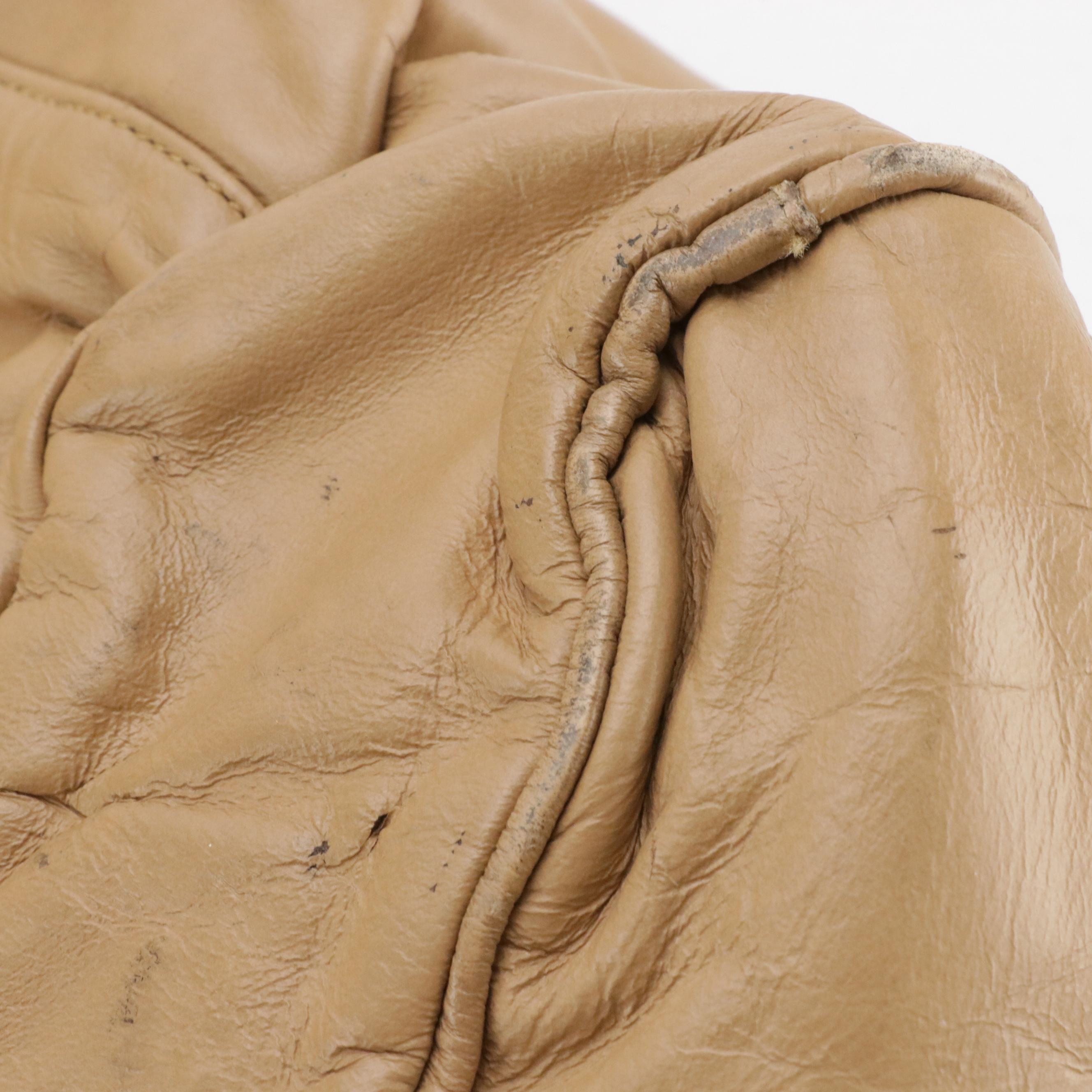 Ideal Vintage Beige Leather Travel Duffel Bag