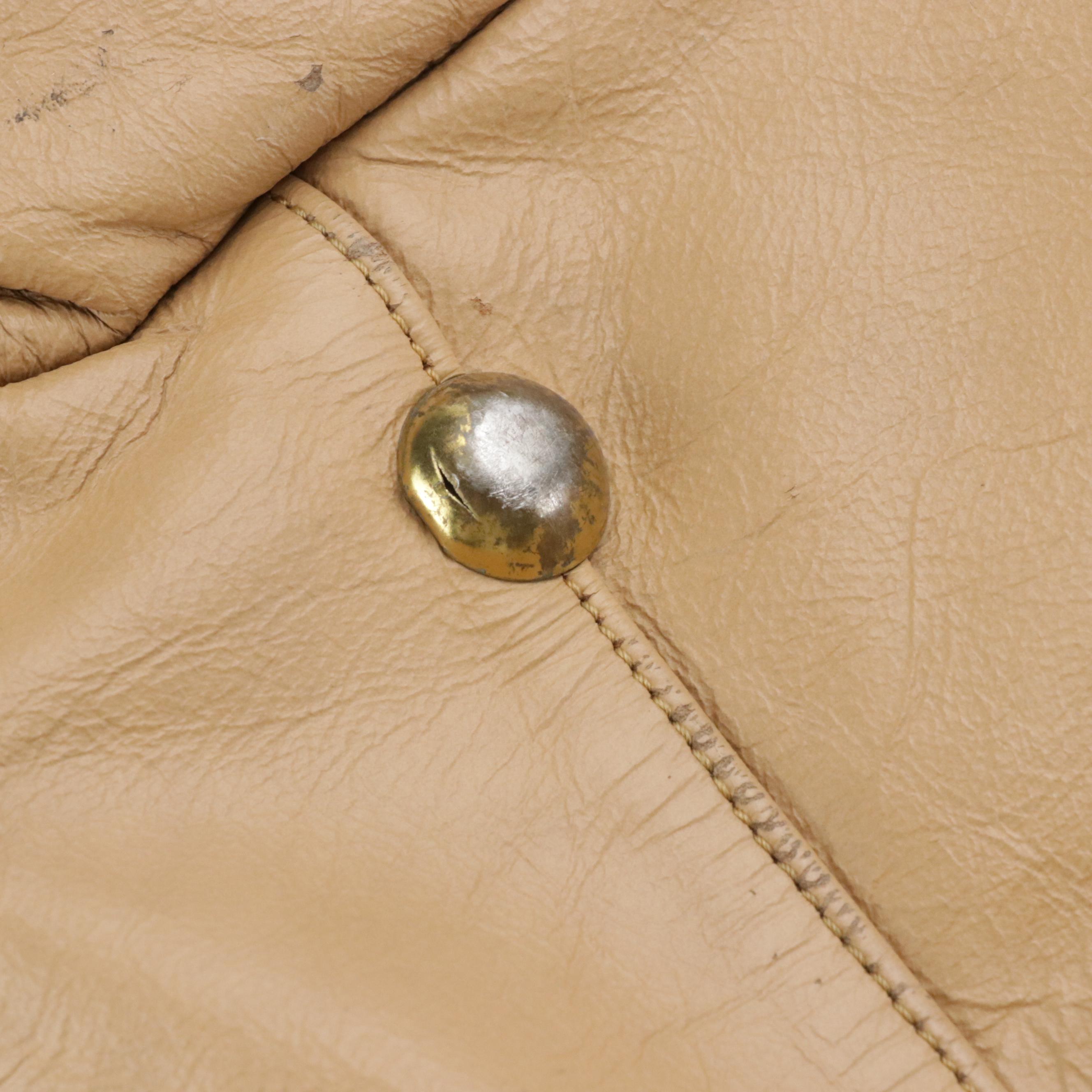 Ideal Vintage Beige Leather Travel Duffel Bag