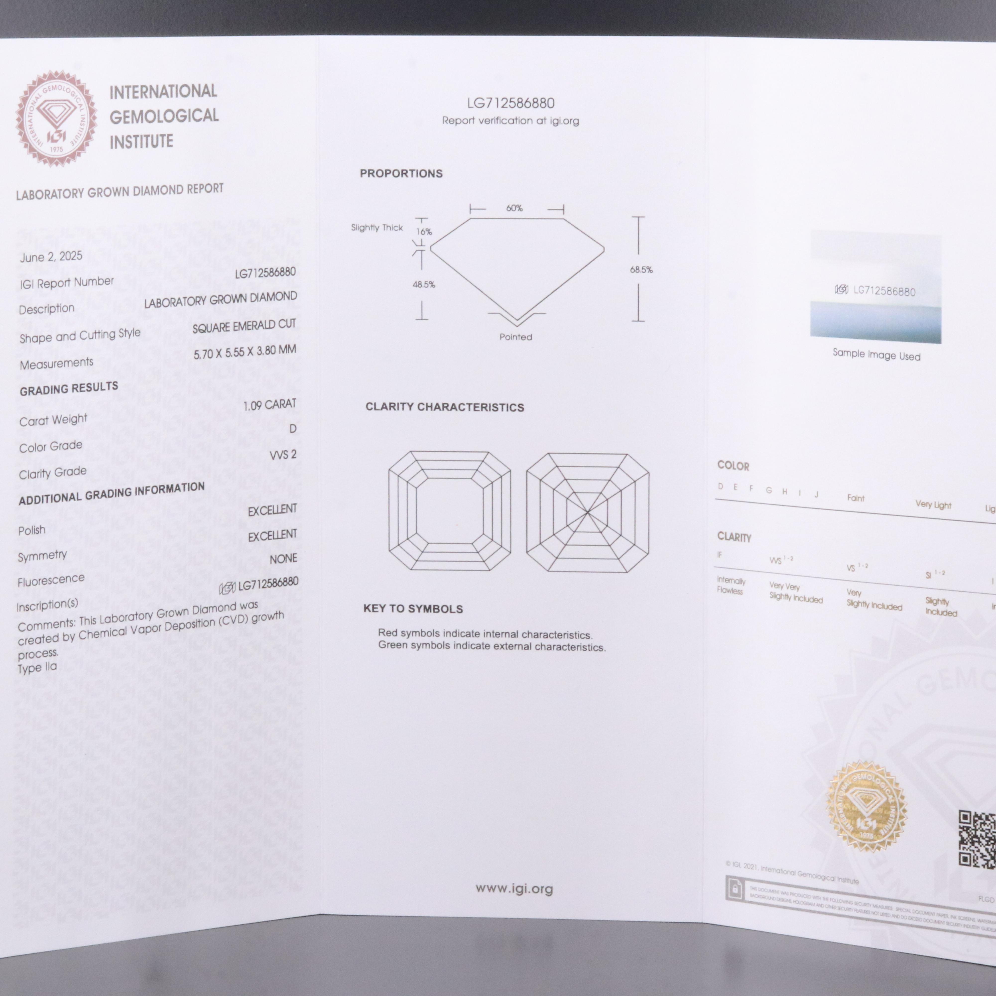 Loose 1.09 CT Lab Grown Diamond with IGI Report
