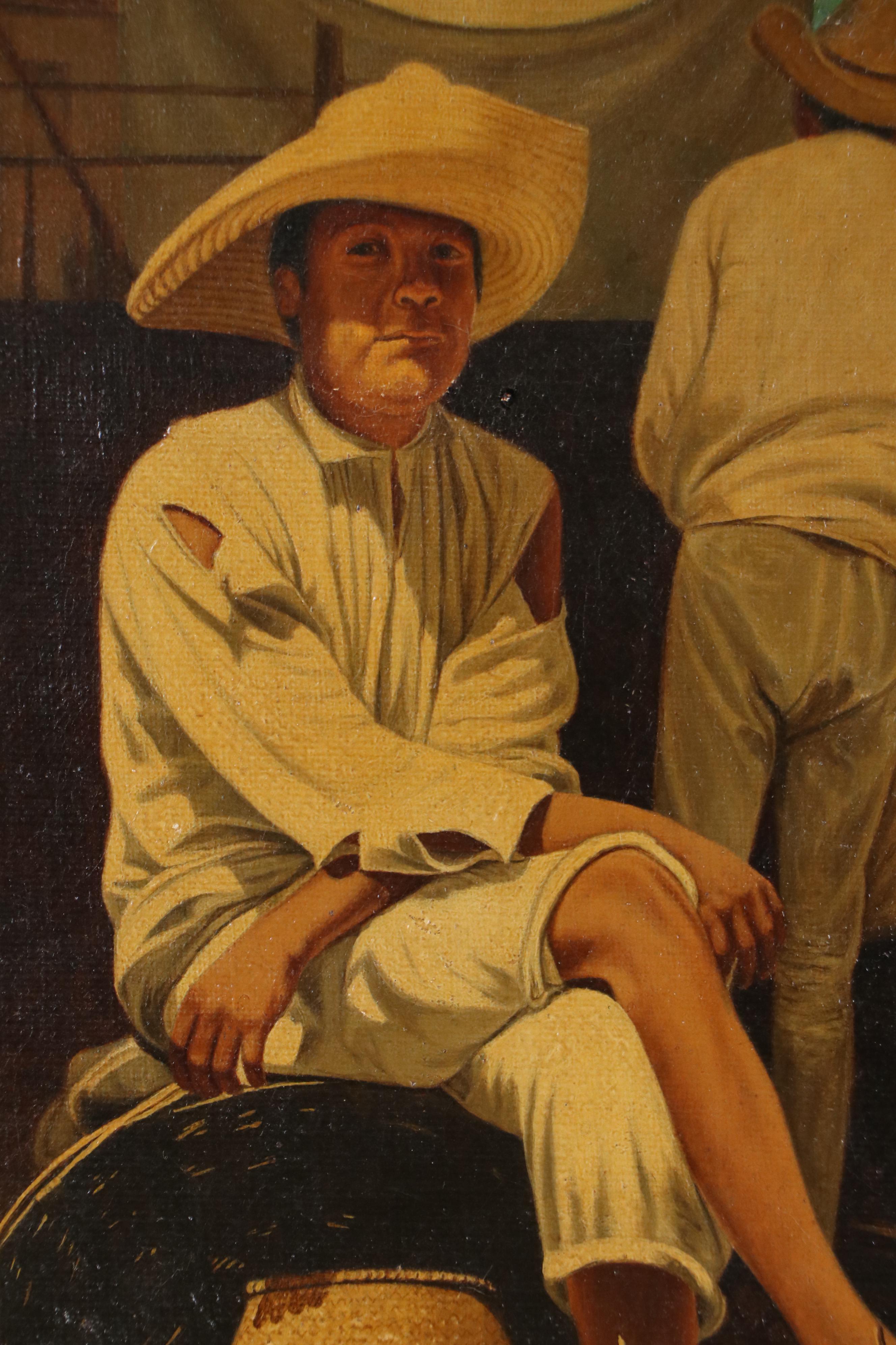 Latin American Genre Scene Oil Painting of Garlic Merchant, Circa 1940