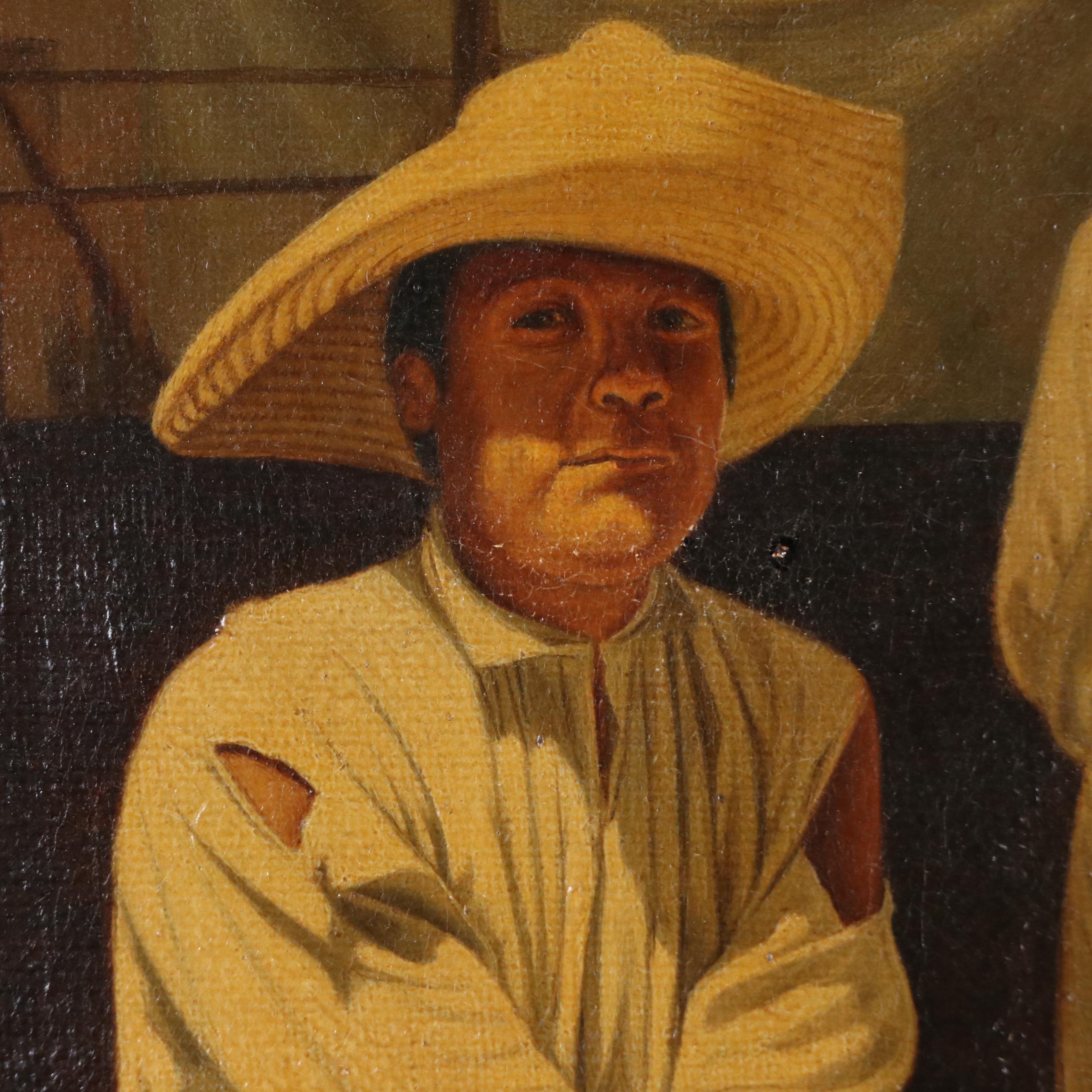 Latin American Genre Scene Oil Painting of Garlic Merchant, Circa 1940