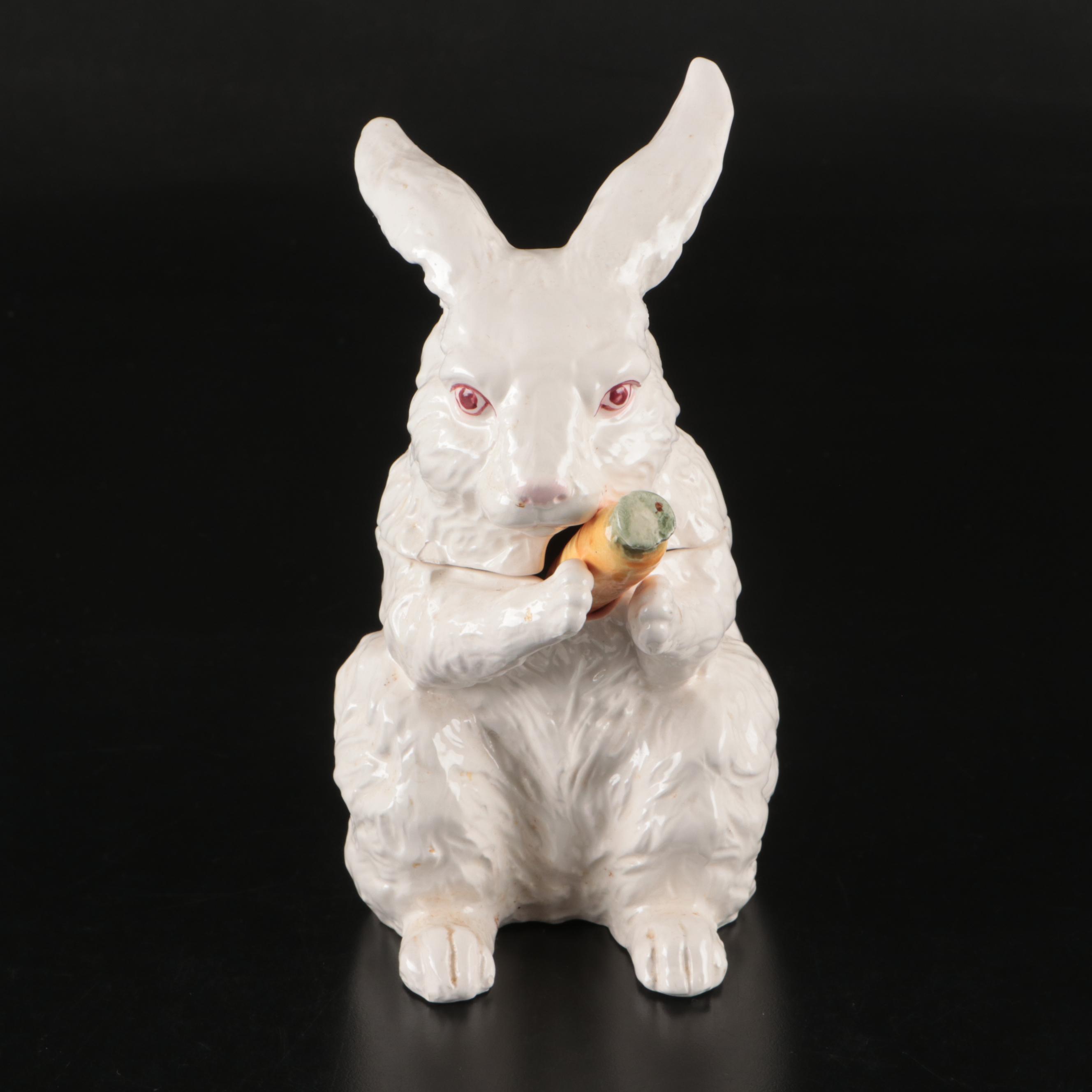 Adue Tosin Italian Ceramic Rabbits with Miniature Rabbit Tureen and Carrot Ladle
