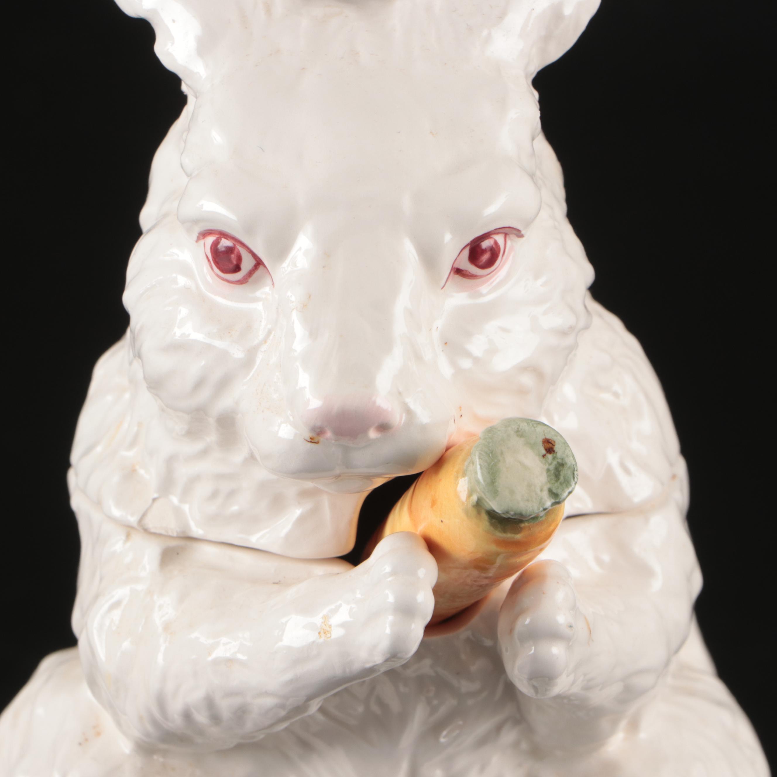 Adue Tosin Italian Ceramic Rabbits with Miniature Rabbit Tureen and Carrot Ladle