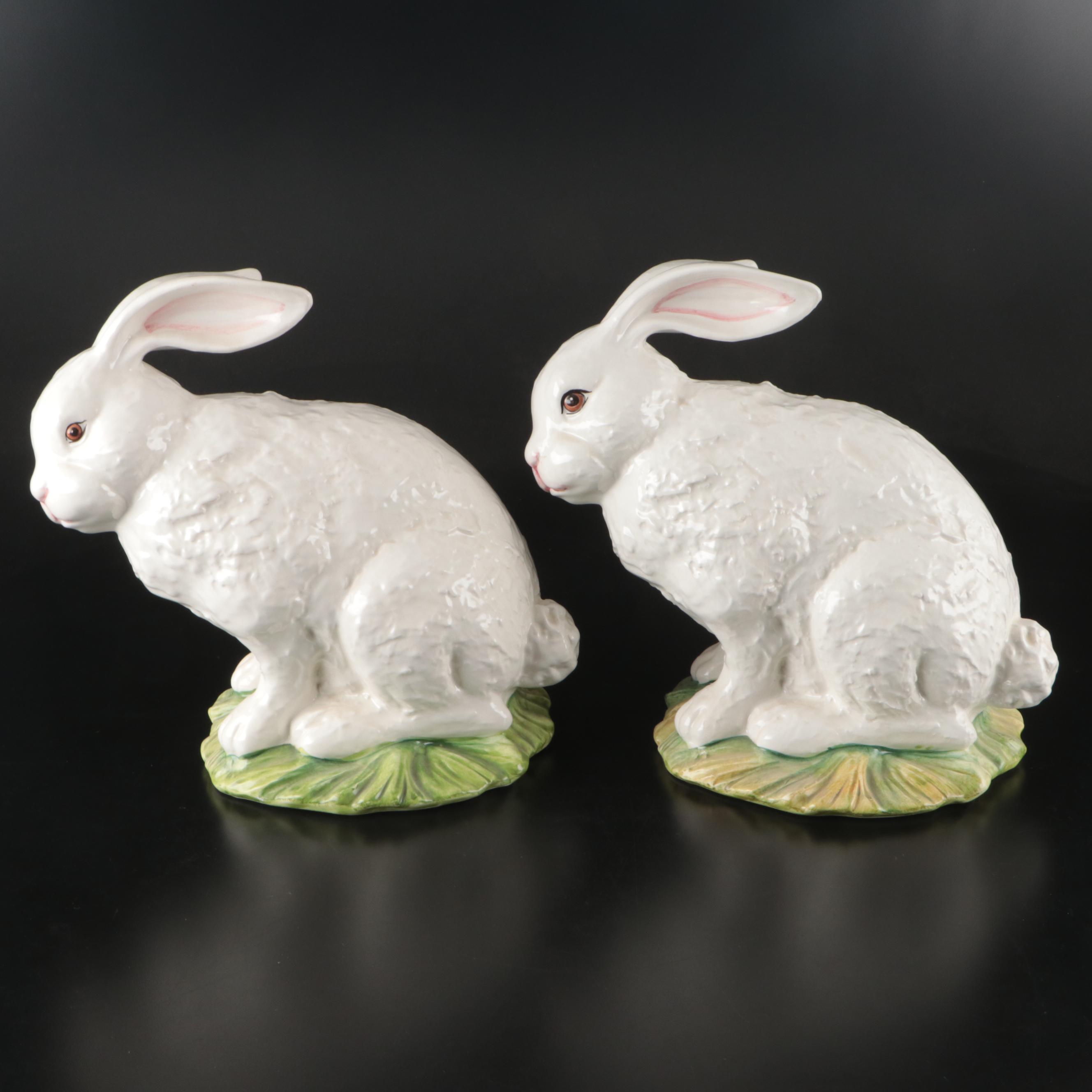 Adue Tosin Italian Ceramic Rabbits with Miniature Rabbit Tureen and Carrot Ladle