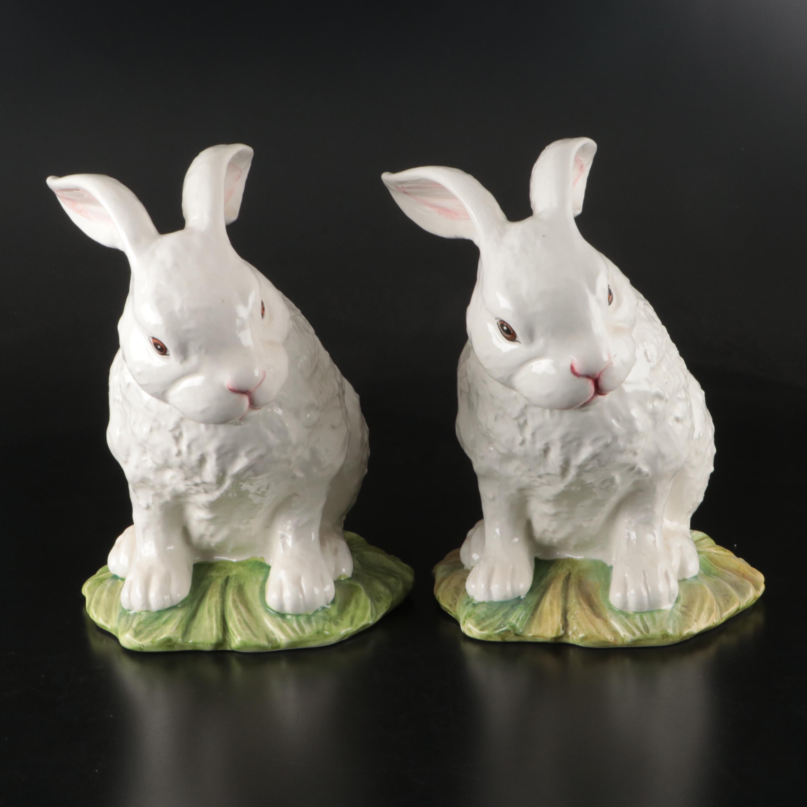 Adue Tosin Italian Ceramic Rabbits with Miniature Rabbit Tureen and Carrot Ladle