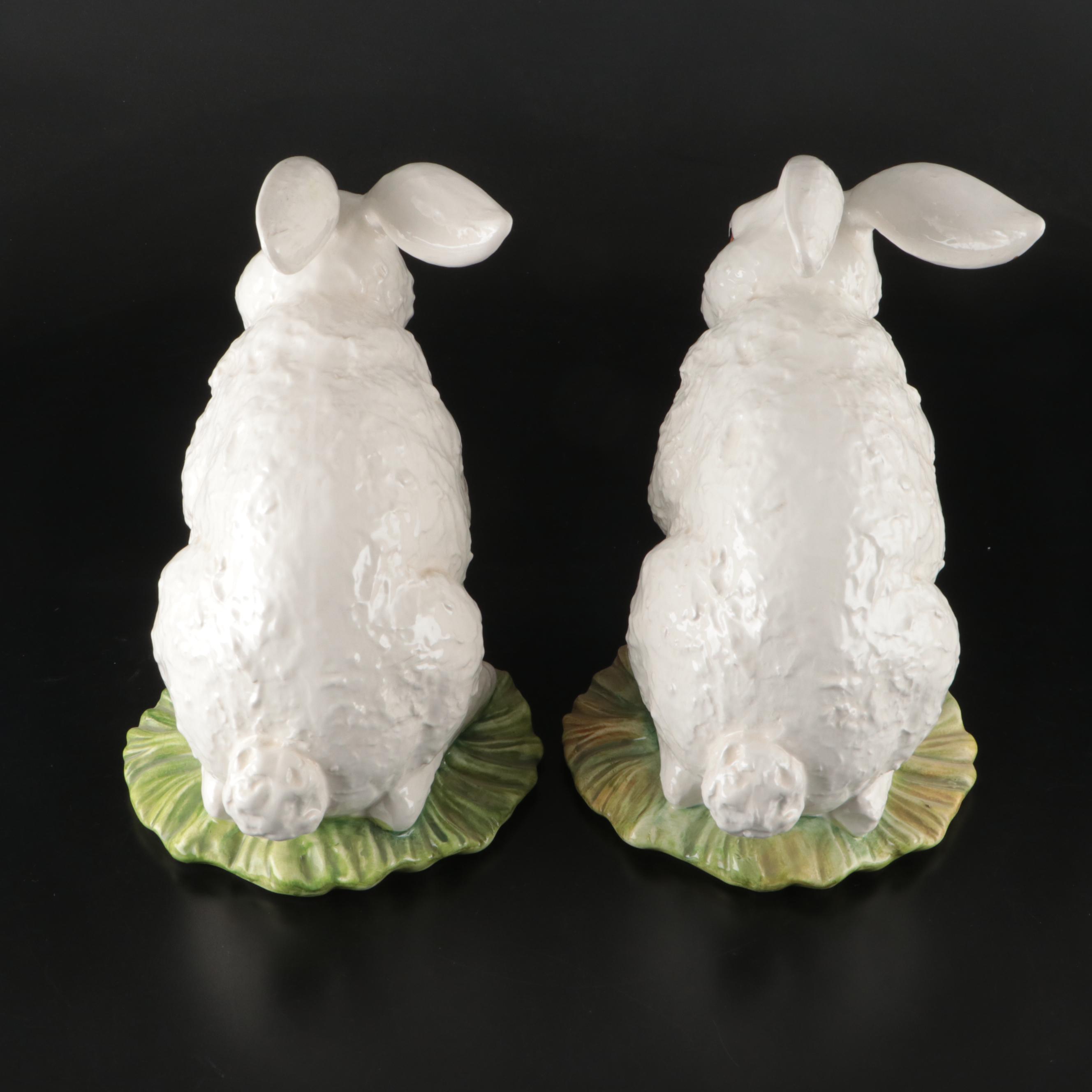 Adue Tosin Italian Ceramic Rabbits with Miniature Rabbit Tureen and Carrot Ladle