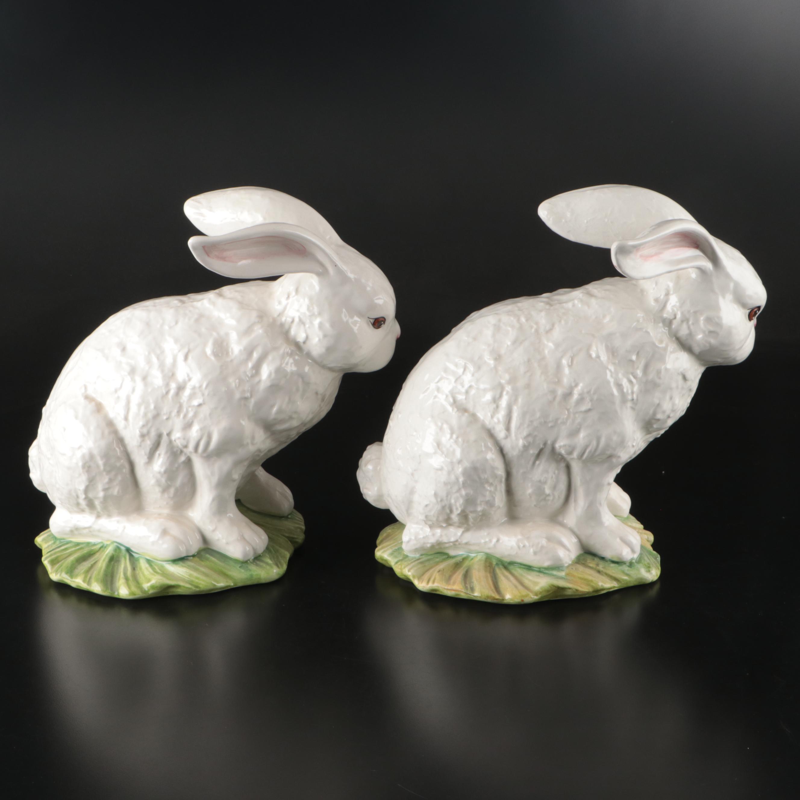 Adue Tosin Italian Ceramic Rabbits with Miniature Rabbit Tureen and Carrot Ladle