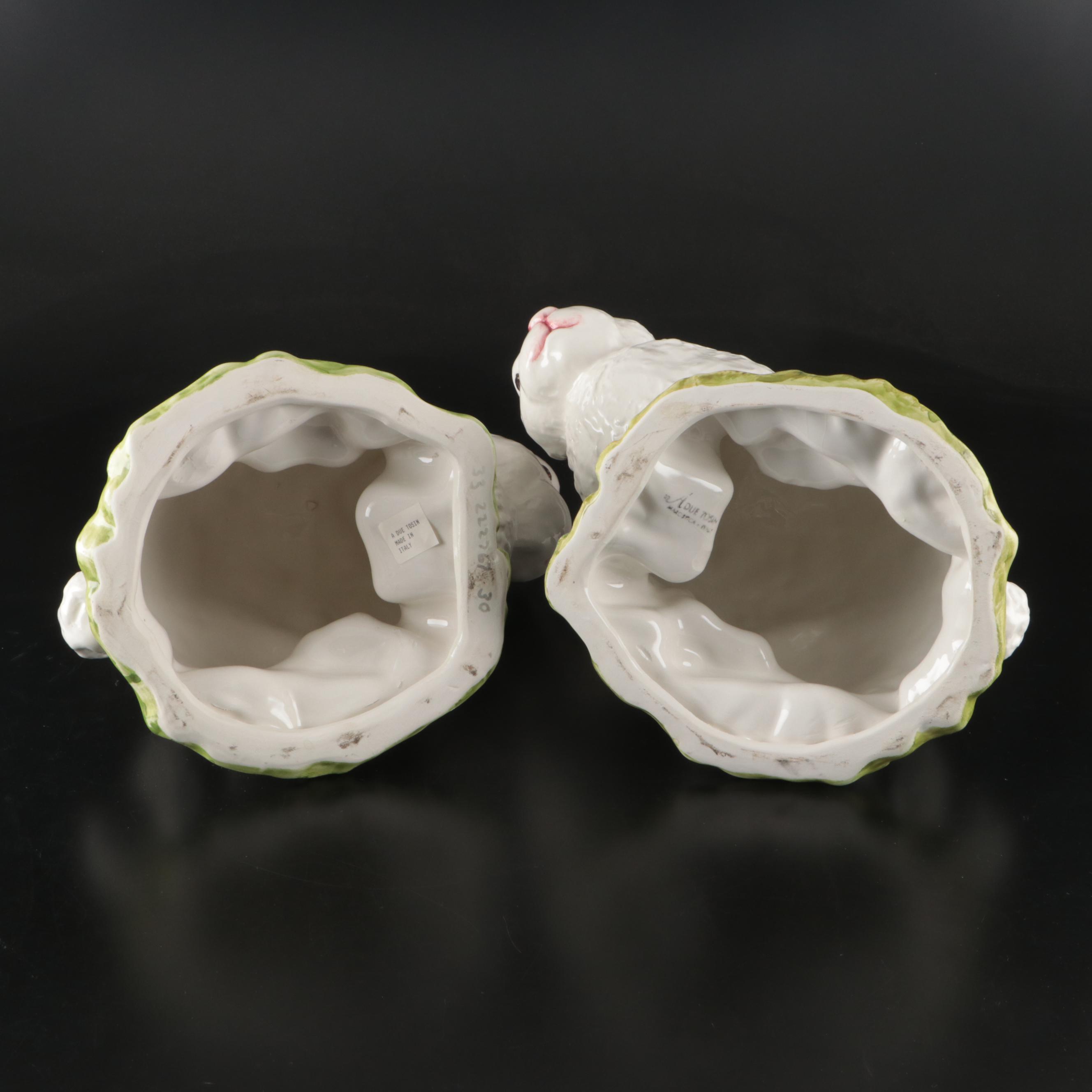 Adue Tosin Italian Ceramic Rabbits with Miniature Rabbit Tureen and Carrot Ladle