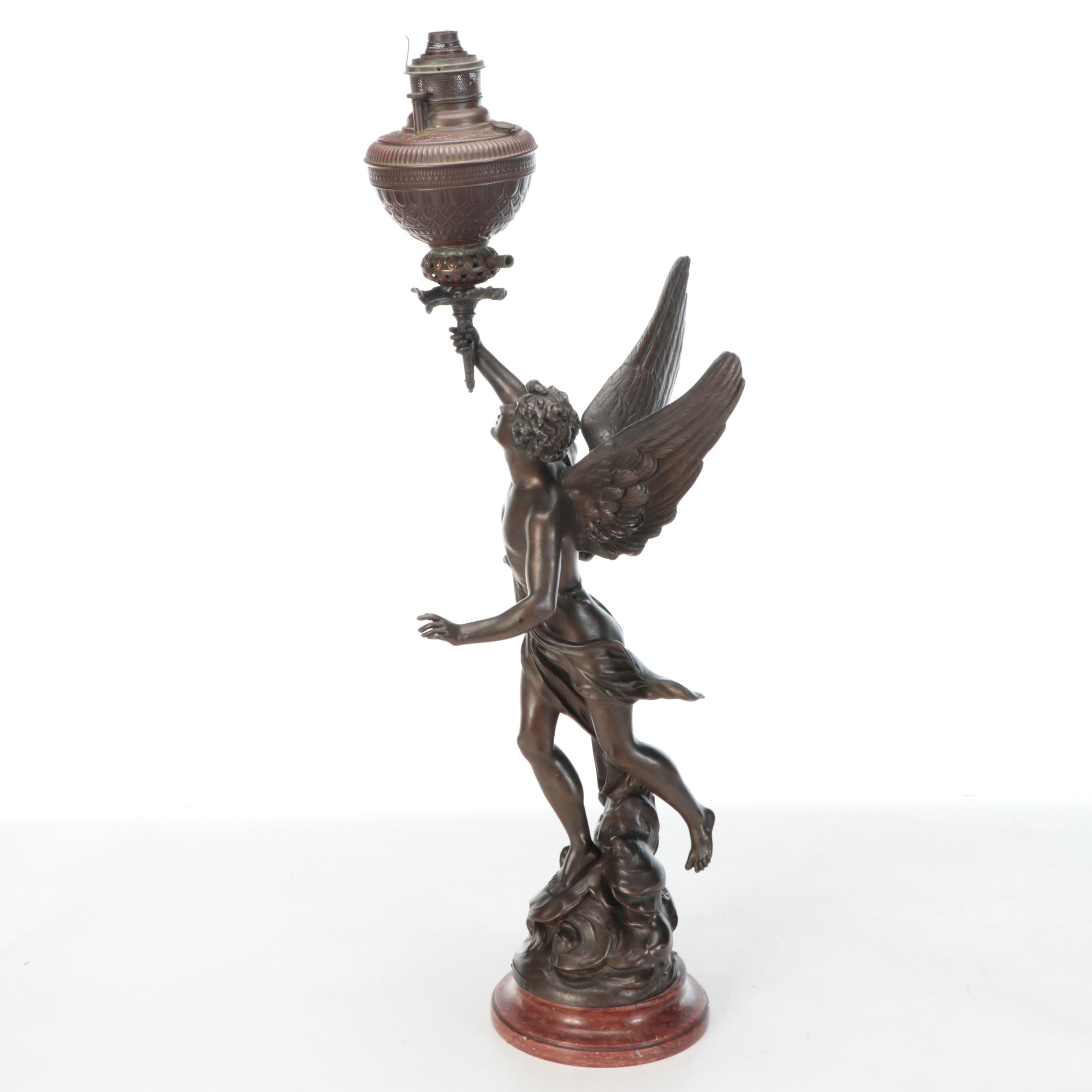 Neoclassical Style Cast Metal Figural Table Lamp After Emile Bruchon