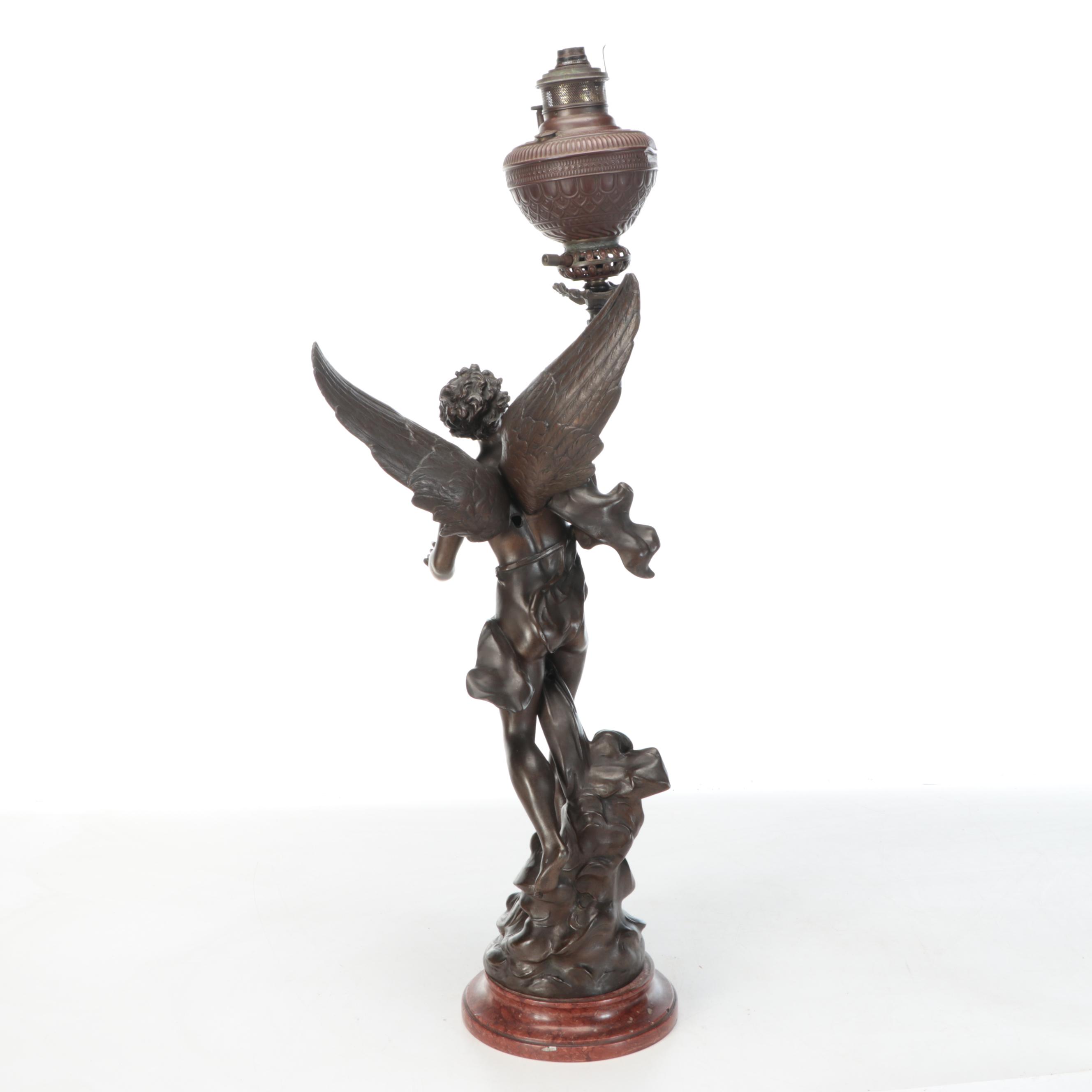 Neoclassical Style Cast Metal Figural Table Lamp After Emile Bruchon