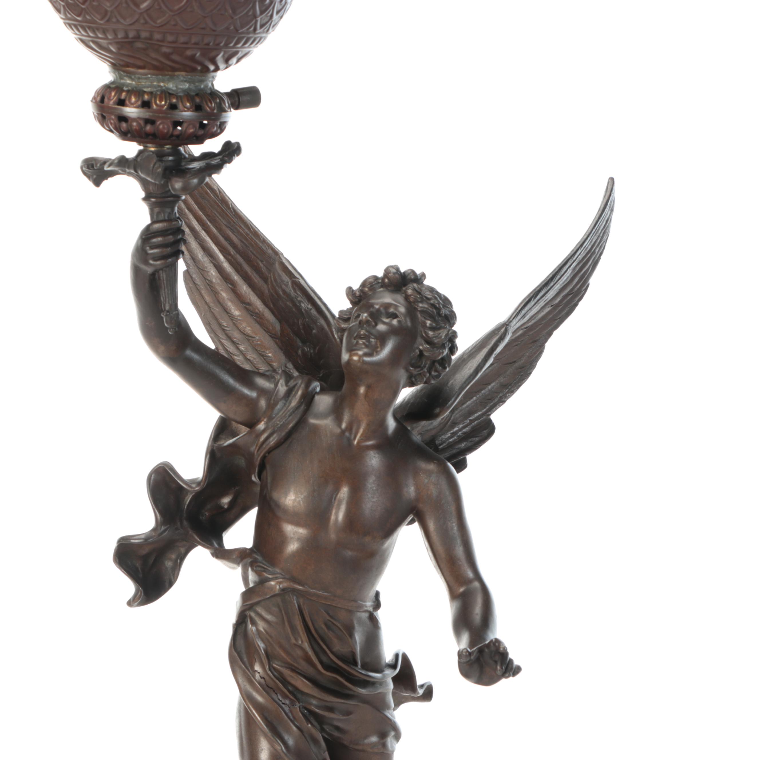 Neoclassical Style Cast Metal Figural Table Lamp After Emile Bruchon