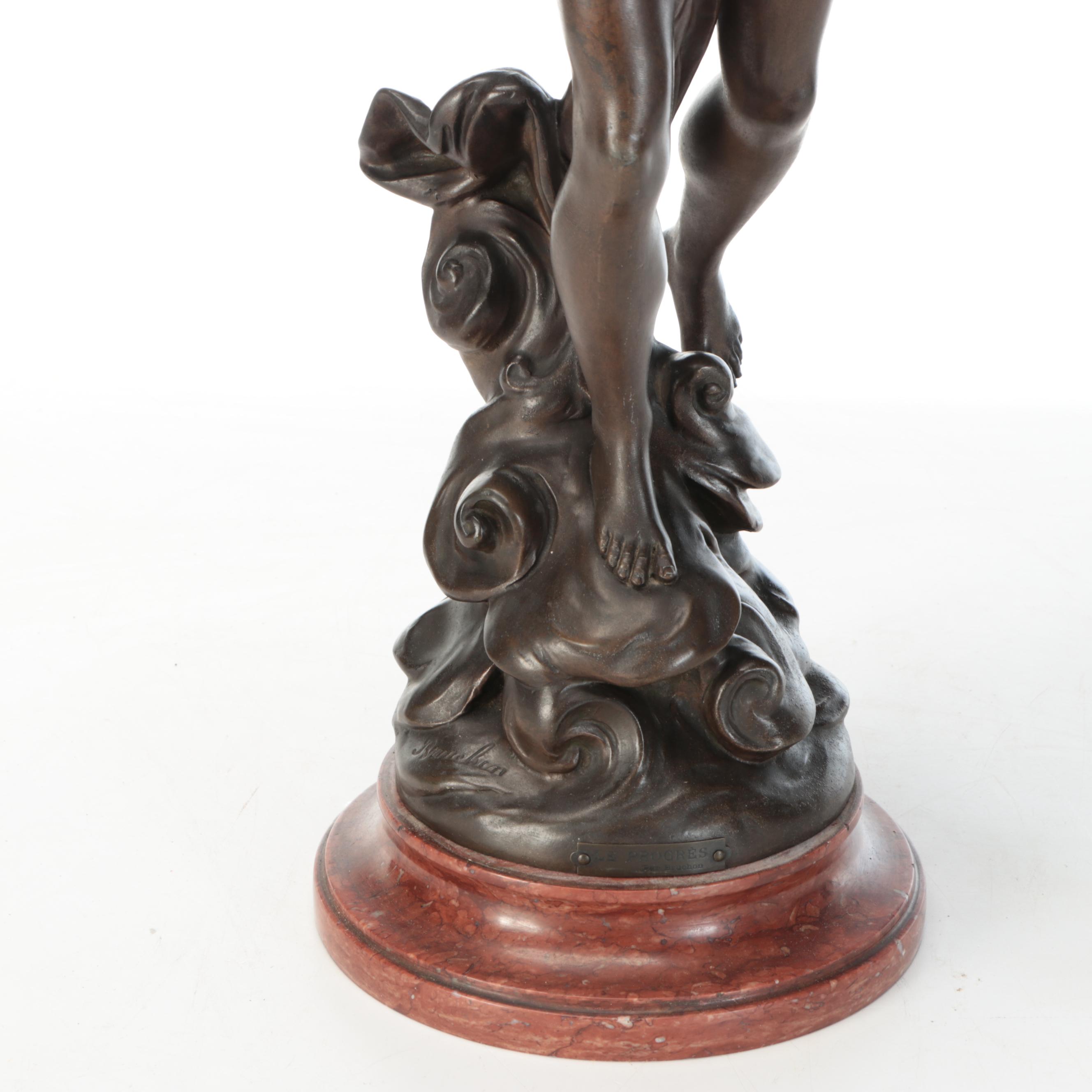 Neoclassical Style Cast Metal Figural Table Lamp After Emile Bruchon