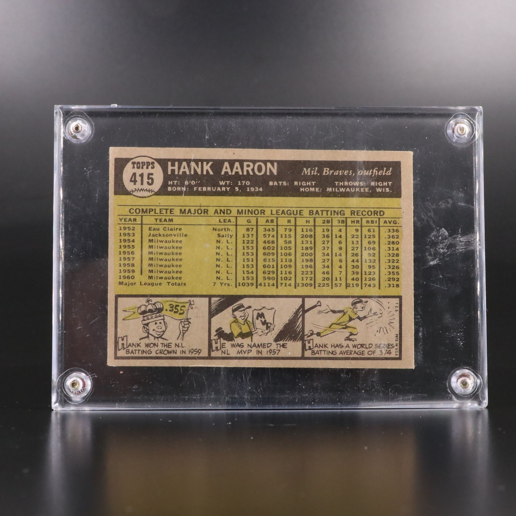 1961 Topps Hank Aaron Milwaukee Braves and MVP Baseball Cards