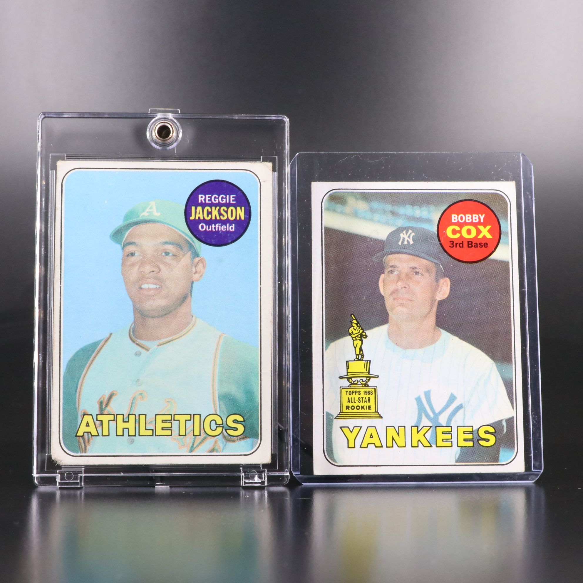 1969 Topps Reggie Jackson and Bobby Cox Rookie Baseball Cards