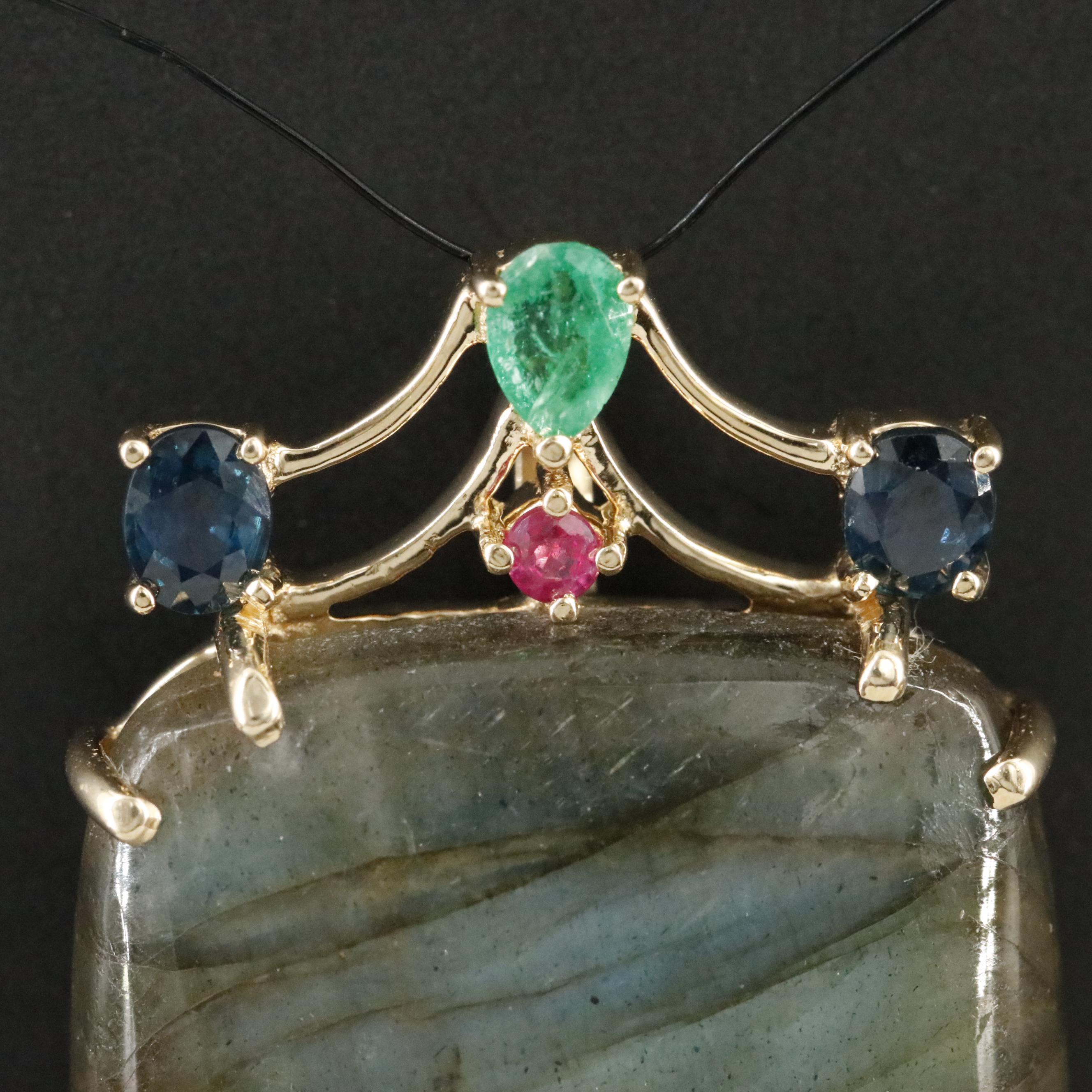 Sajen 14K Labradorite, Ruby, Emerald, and Sapphire Pendant