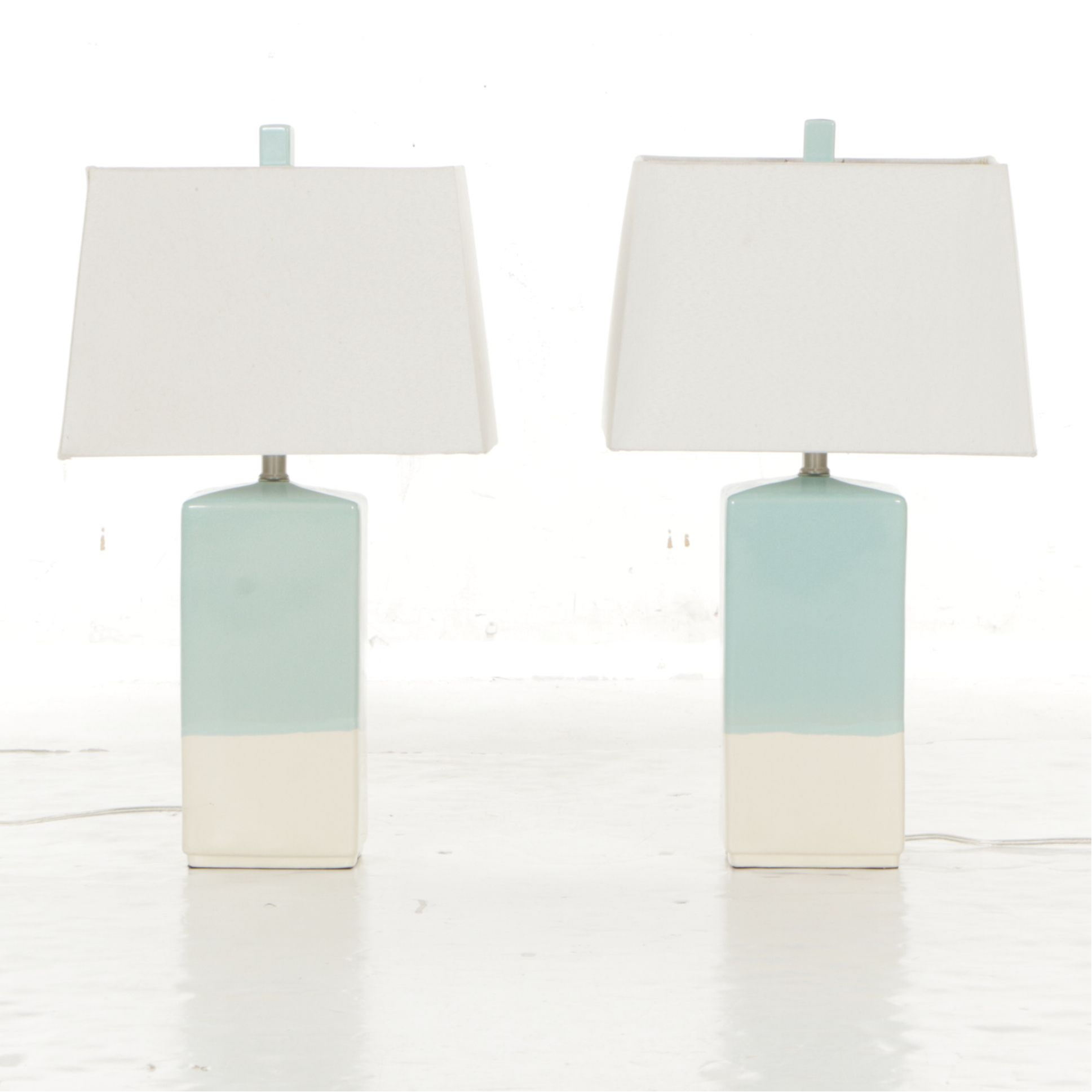 Surya Malloy Aqua and Cream Glazed Ceramic Table Lamps